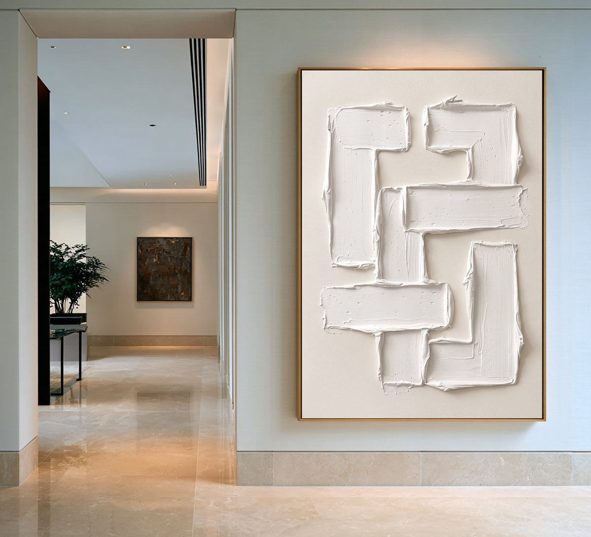 Large Luxury Sculptural Geometric Statement Wall Art Ivory Abstract Textured Oil Painting 3D Impasto Relief Contemporary Home Decor