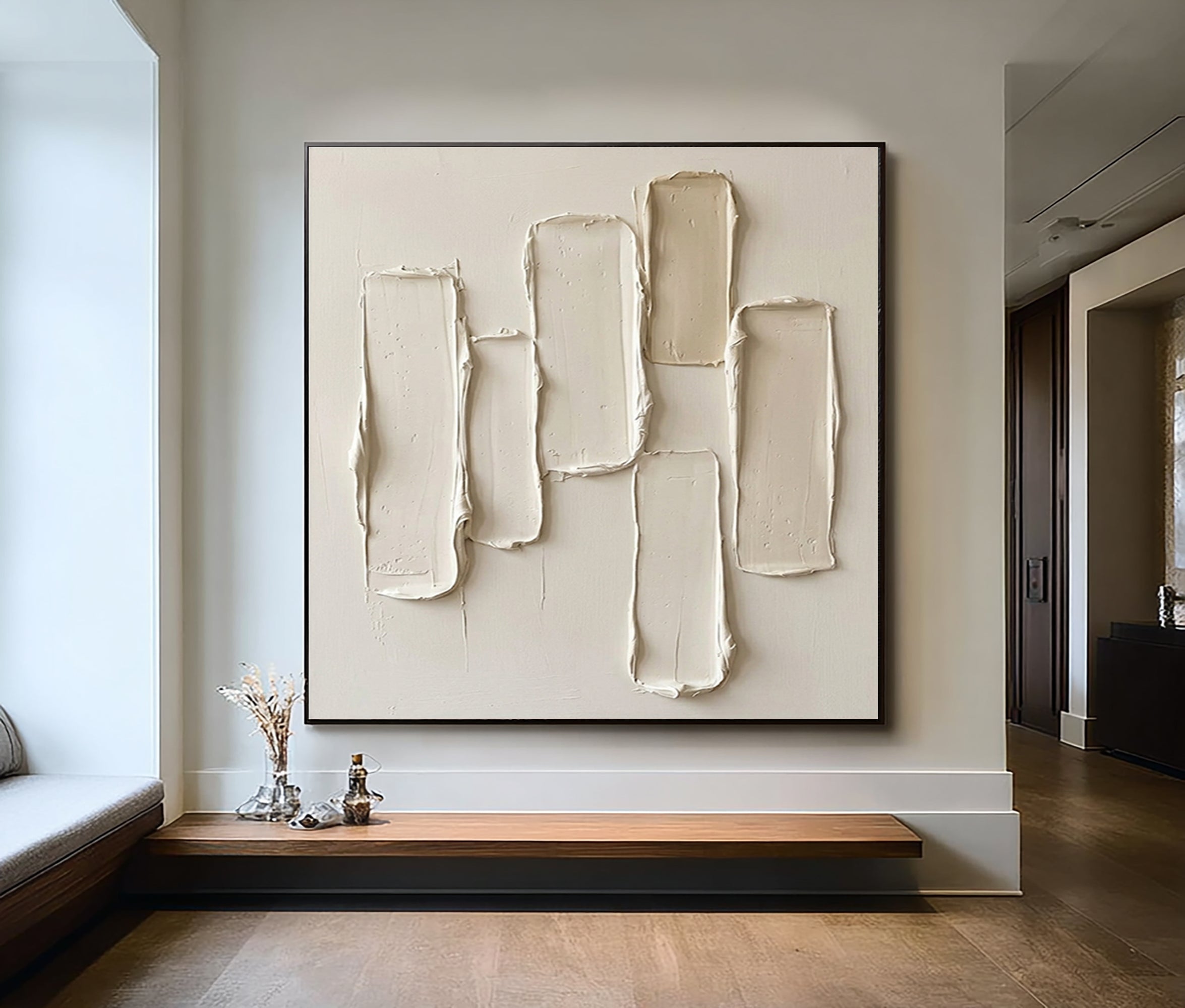Large Minimalist Vertical Textured Wall Art Contemporary Neutral Hand Painted Canvas Painting