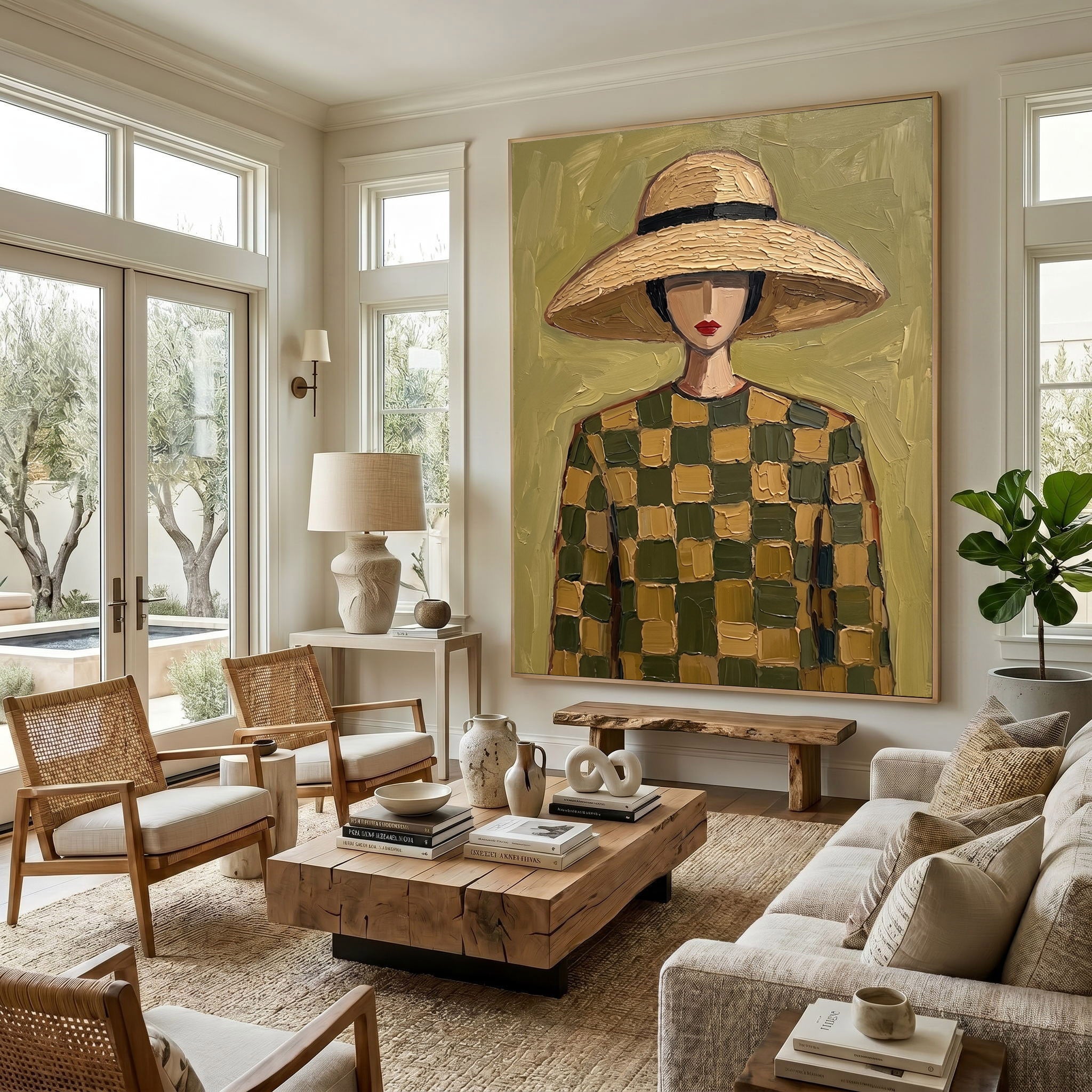 Large Modern Woman Portrait Wall Art Abstract Oil Painting Cowgirl Cowboy Vintage Americana Art Western Fashion Figure Contemporary Interior Decor