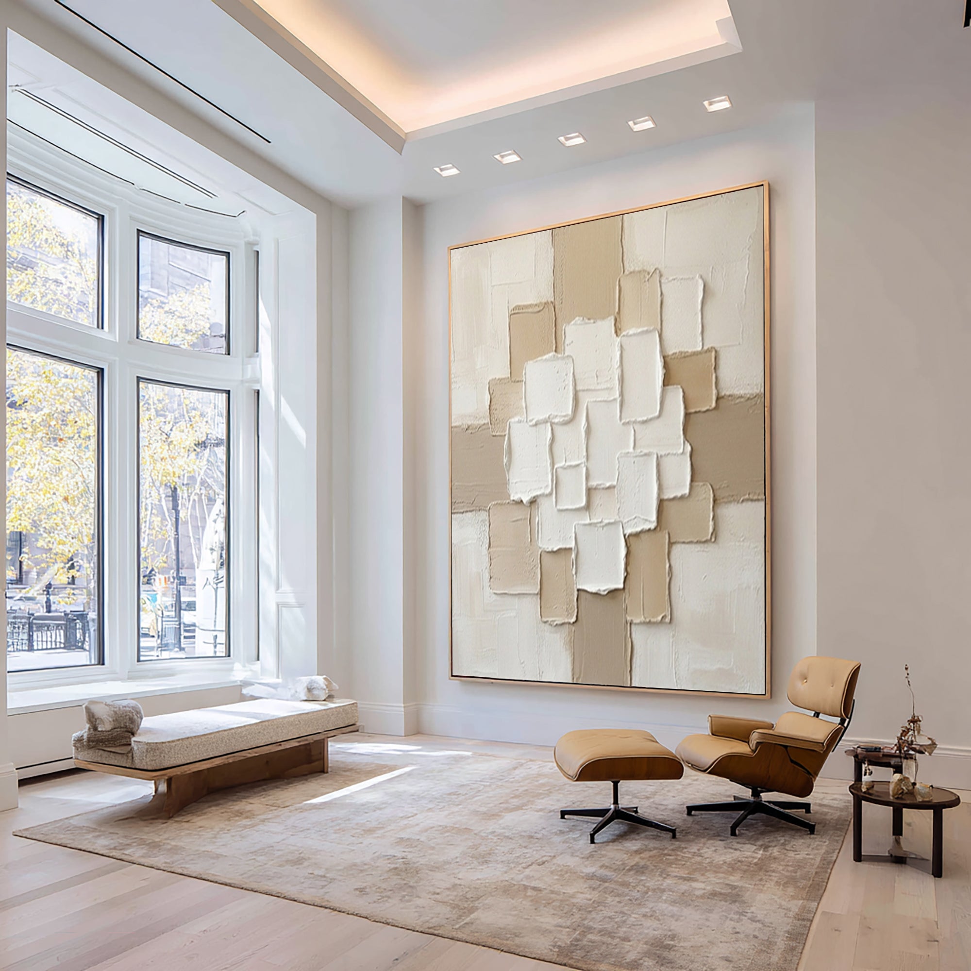 Large Neutral Composition Textured Canvas Art Modern Minimalist Decor