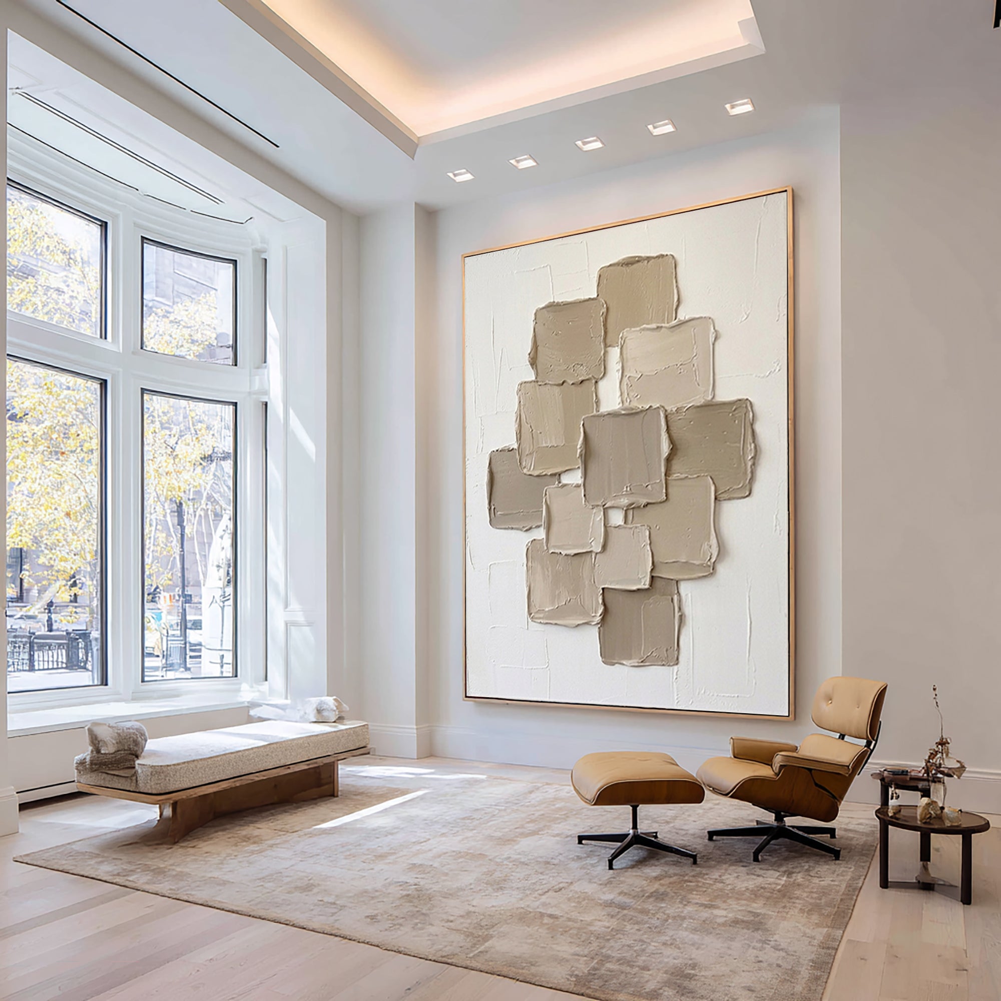 Large Contemporary Square Texture Painting Handmade Neutral Wall Art
