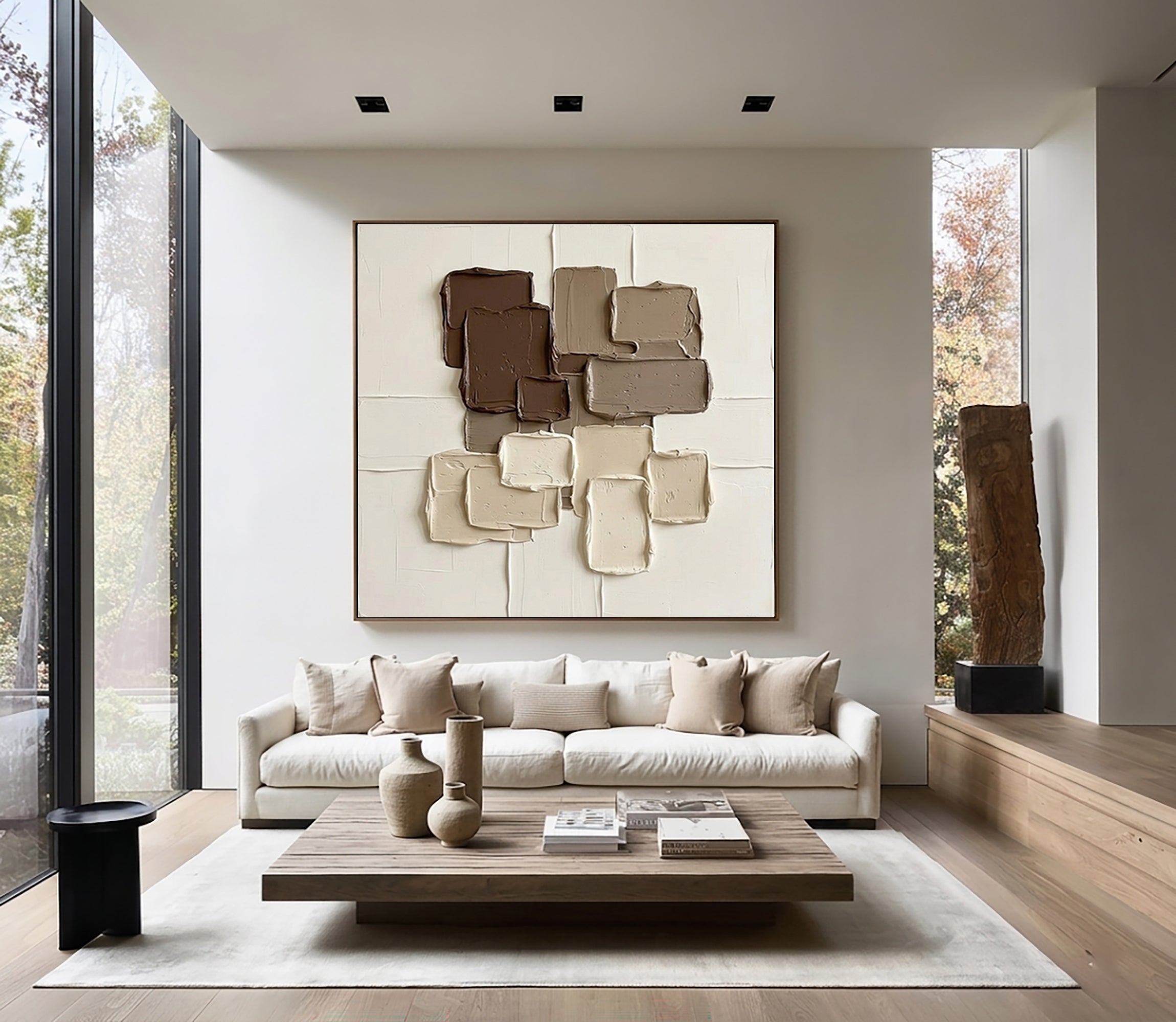 Large Mocha Texture Wall Art Contemporary Neutral Brown Abstract Painting
