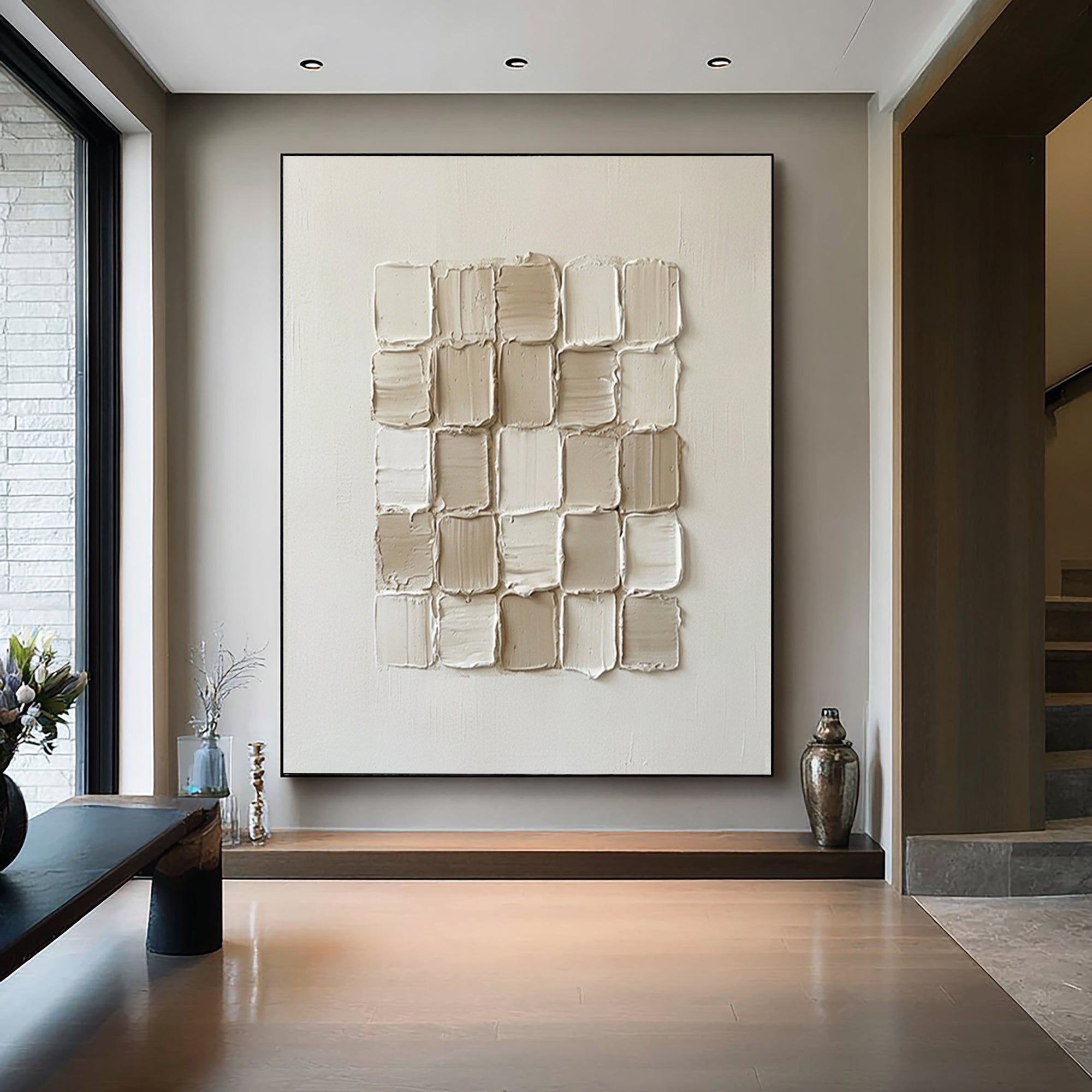 Large Structured Geometry Wall Art Contemporary Neutral Canvas Painting