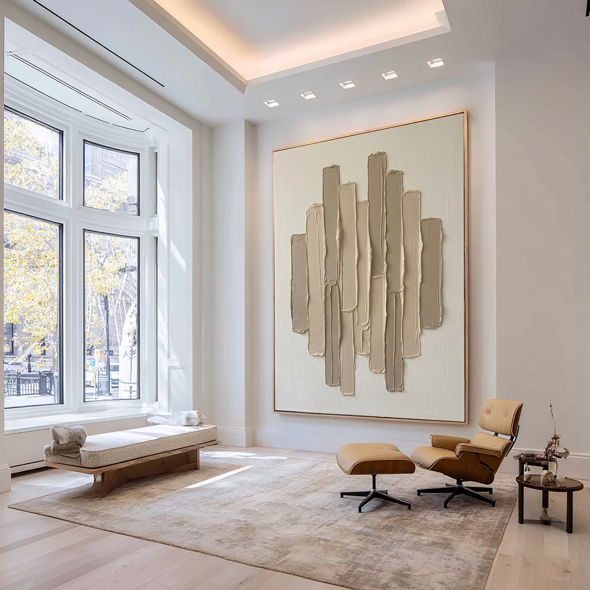 Large Neutral Vertical Textured Canvas Art Modern Minimalist Wall Decor