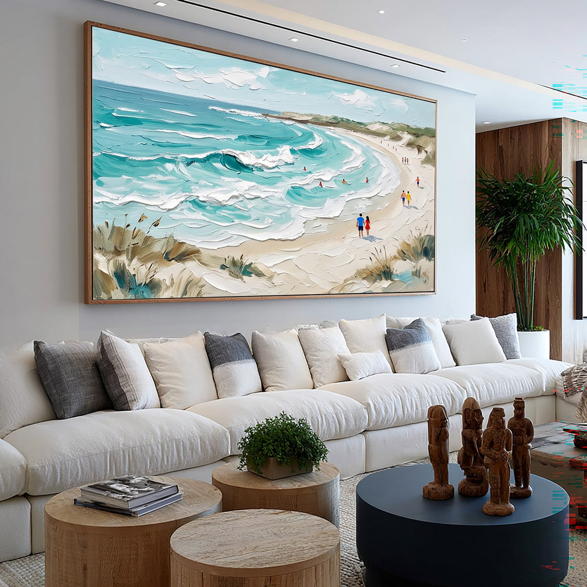 Large Textured Beach Painting Turquoise Ocean Waves Coastal Wall Art