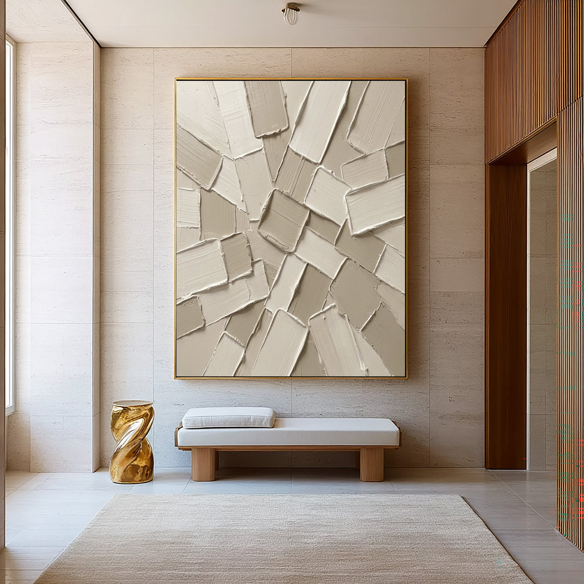 Fragments Converging Around A Quiet Core Large Textured Abstract Wall Art Neutral Sculptural Relief