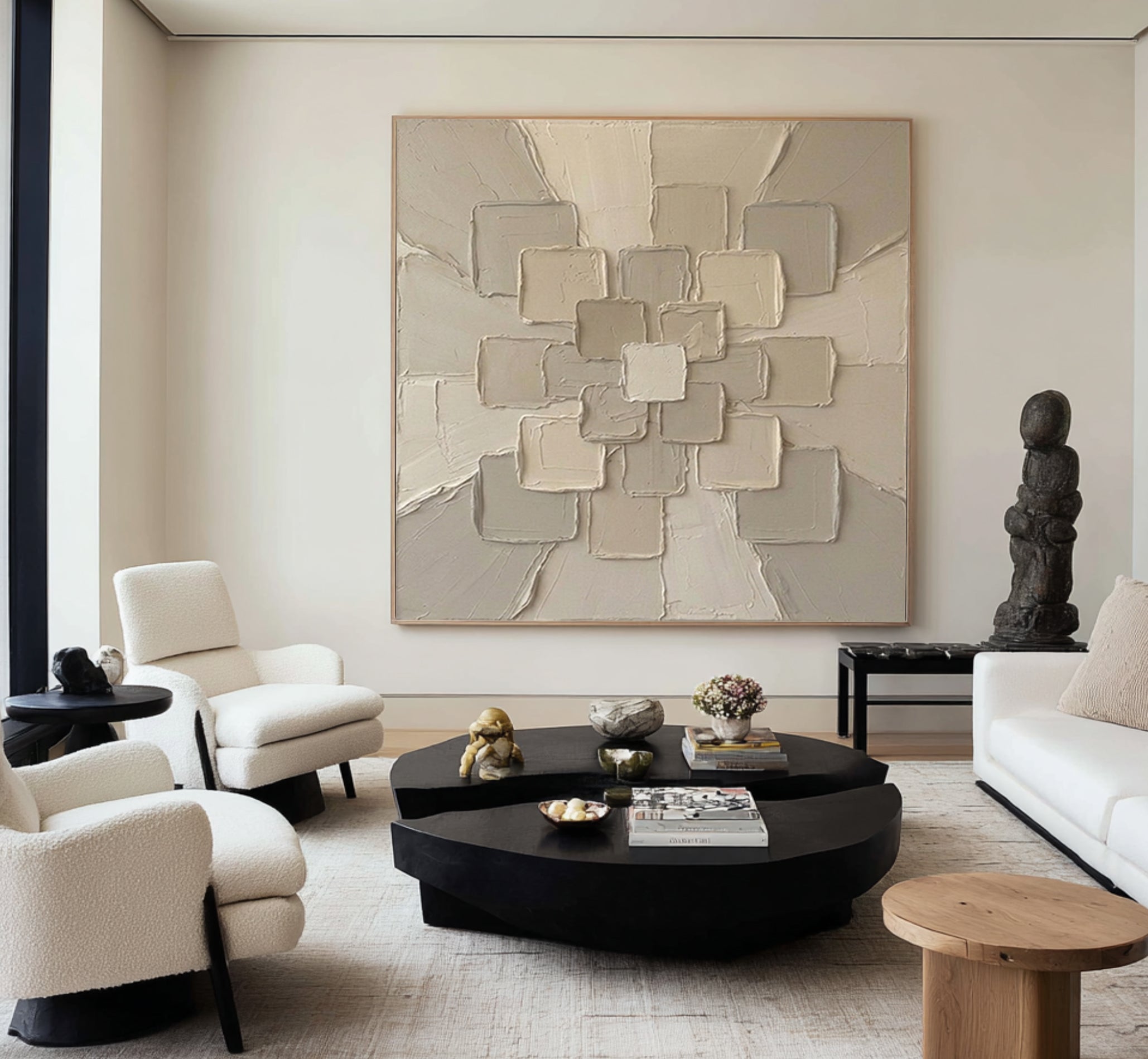 Large Modern Focal Expansion Wall Art Neutral Sculptural Texture Canvas Painting