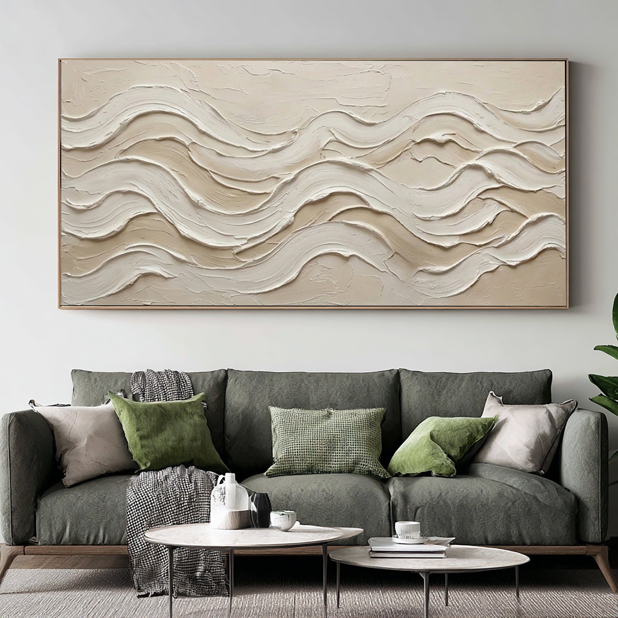 Large Textured Wave Painting Neutral Abstract Wall Art