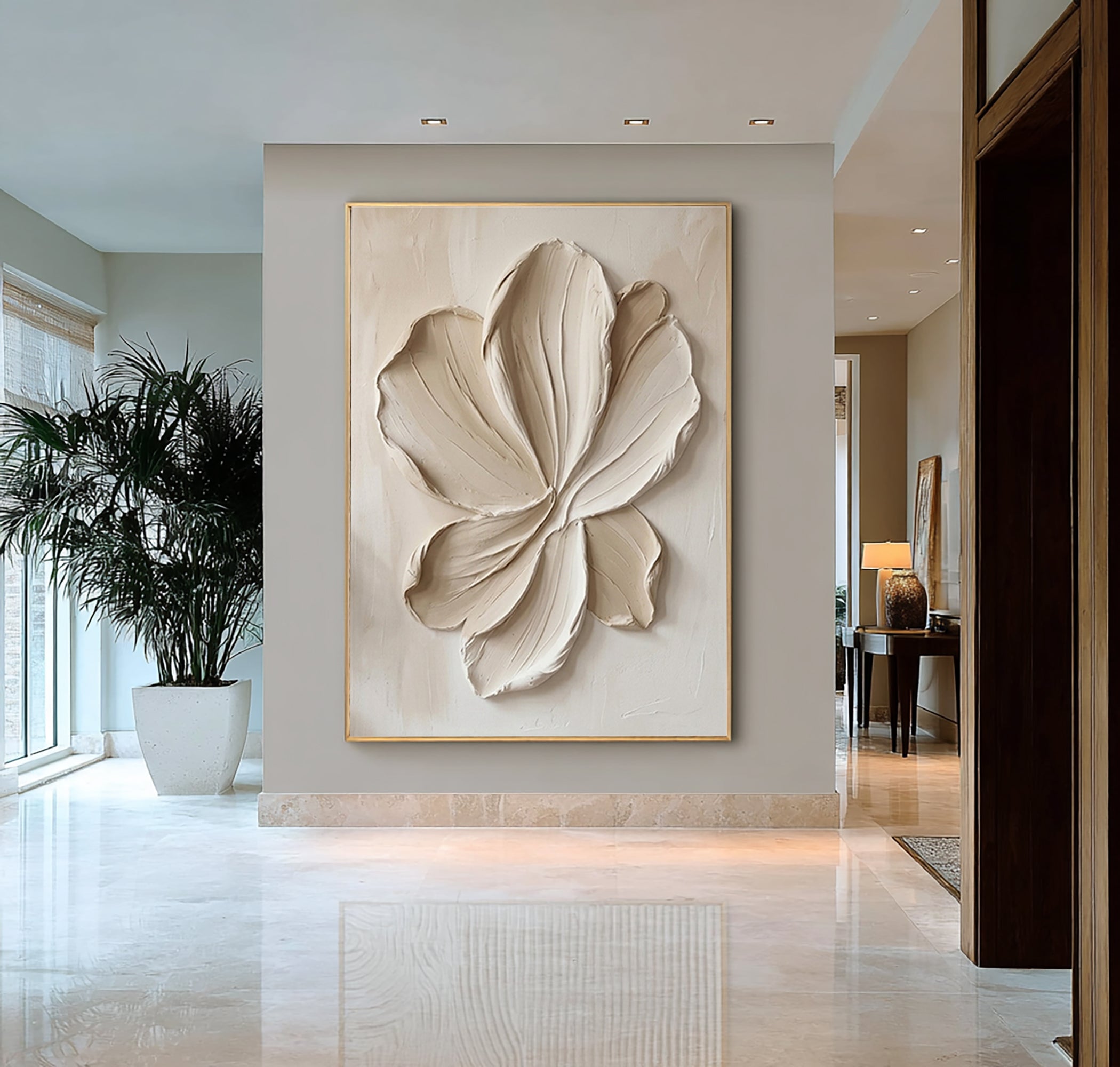 Large White Floral Relief Textured Canvas Art Organic Modern Wall Decor
