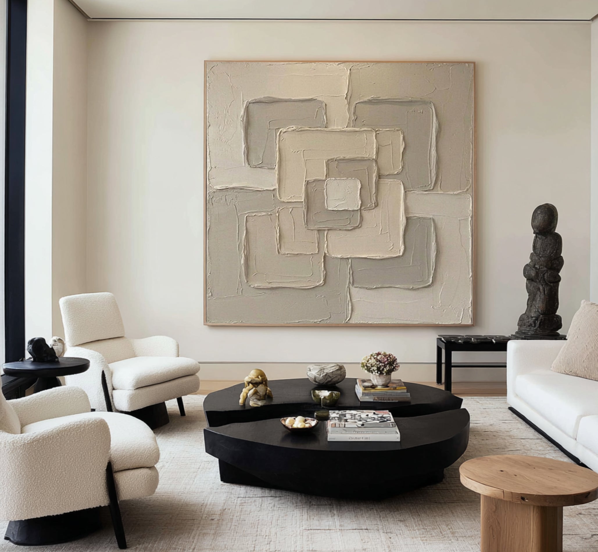 Large Connected Square Wall Art Contemporary Neutral Sculptural Canvas Painting