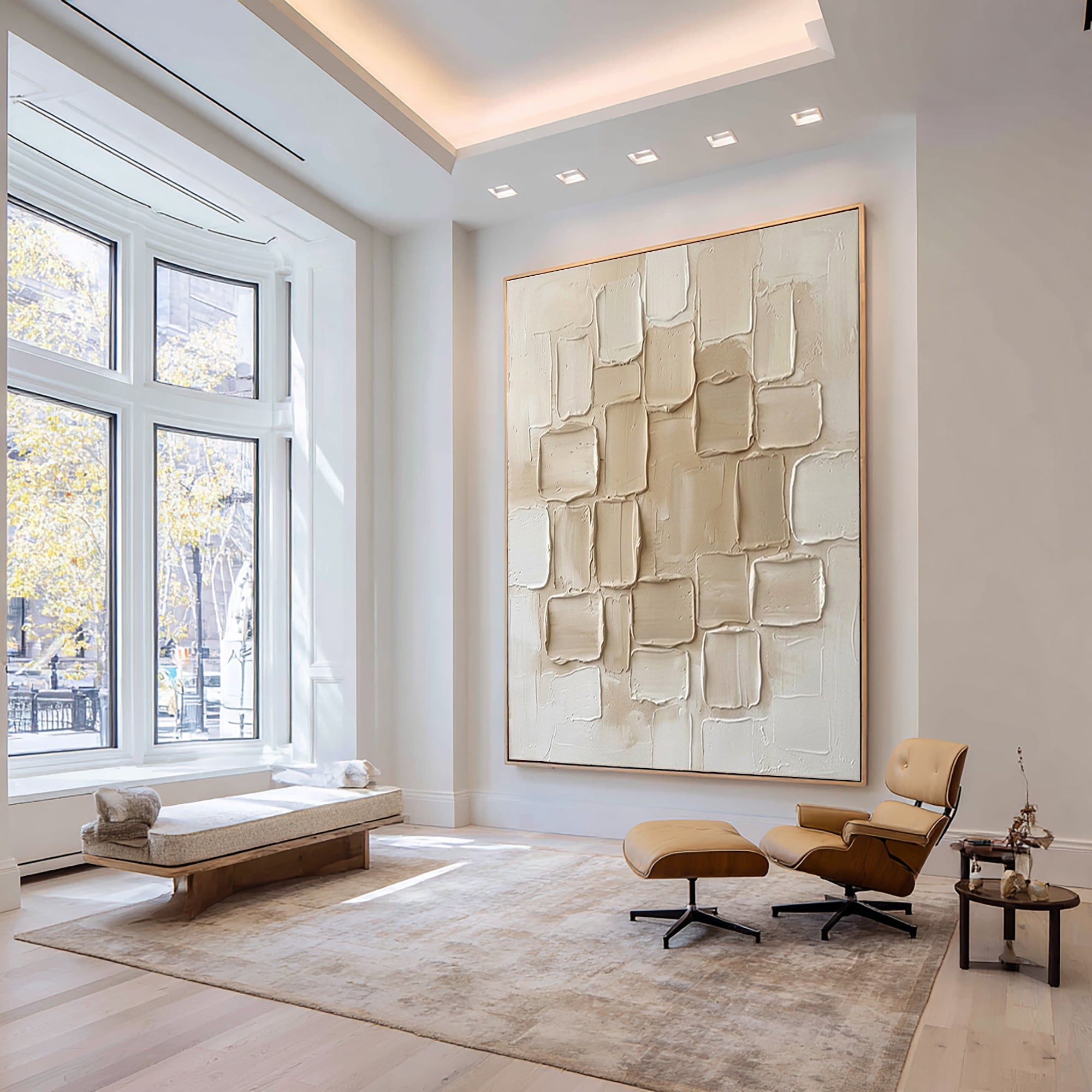Large Mosaic Relief Textured Canvas Art Contemporary Neutral Wall Decor