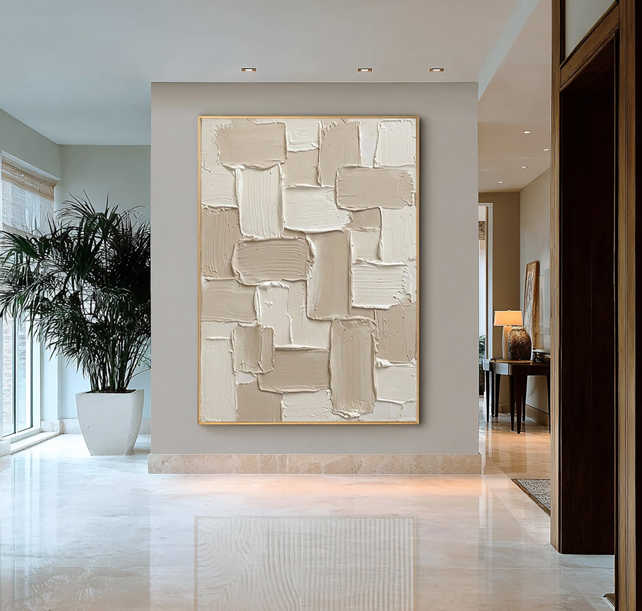 Large Minimalist Oil Painting with Contemporary Block Texture Design