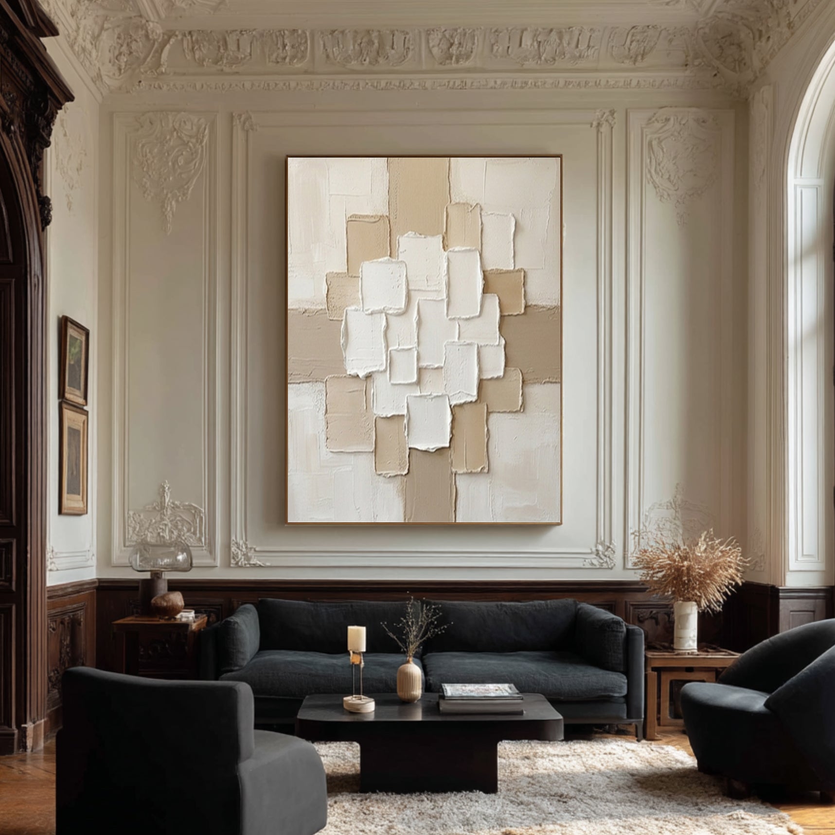 Large Neutral Composition Textured Canvas Art Modern Minimalist Decor