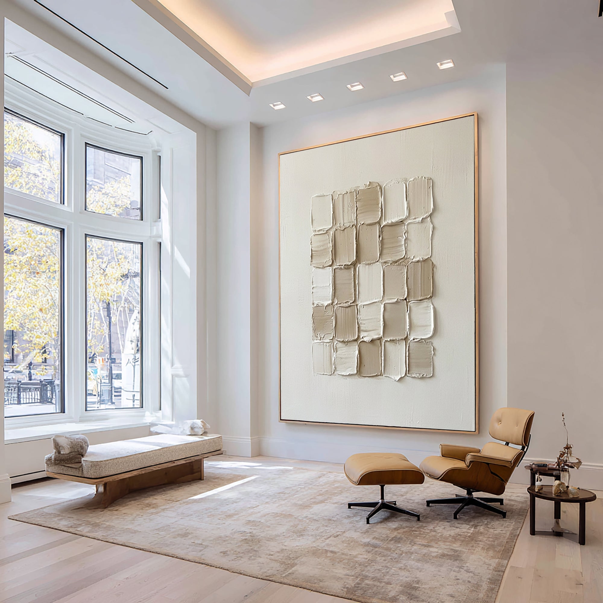 Large Structured Geometry Wall Art Contemporary Neutral Canvas Painting