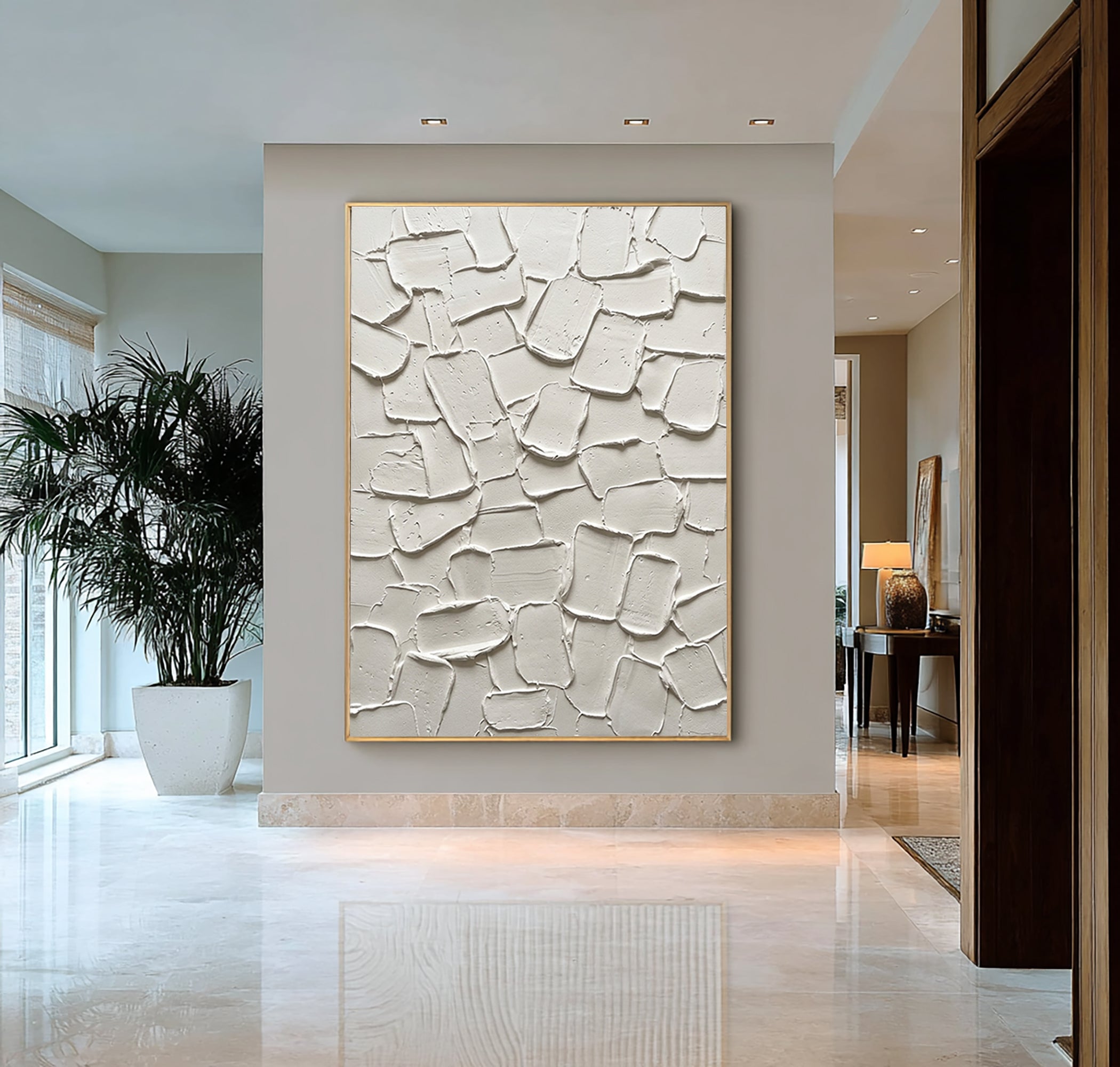 Large Modern Textured Canvas Art | Neutral Abstract Geometric Painting