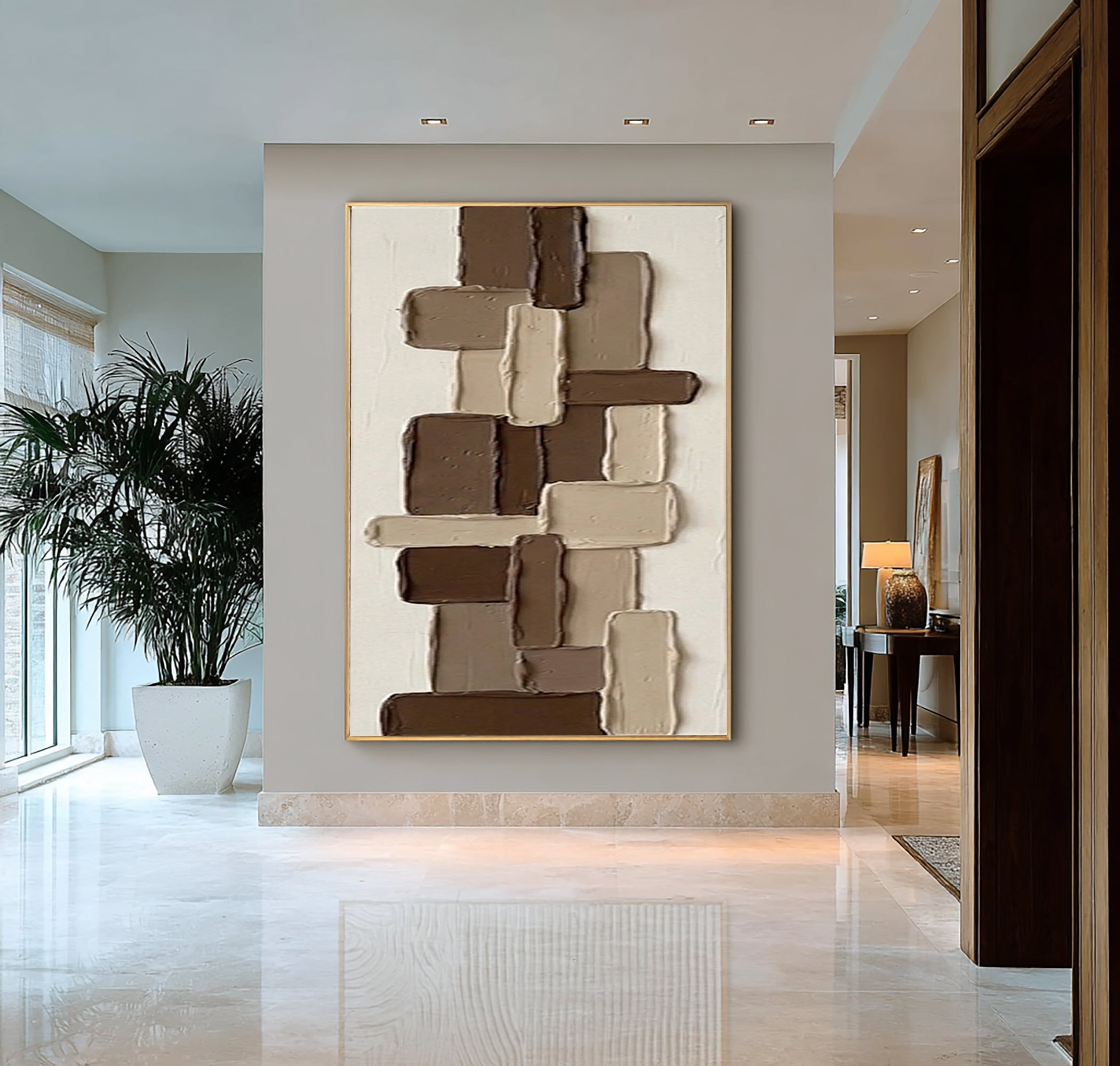 Large Modern Mosaic Texture Wall Art Handmade Neutral Canvas