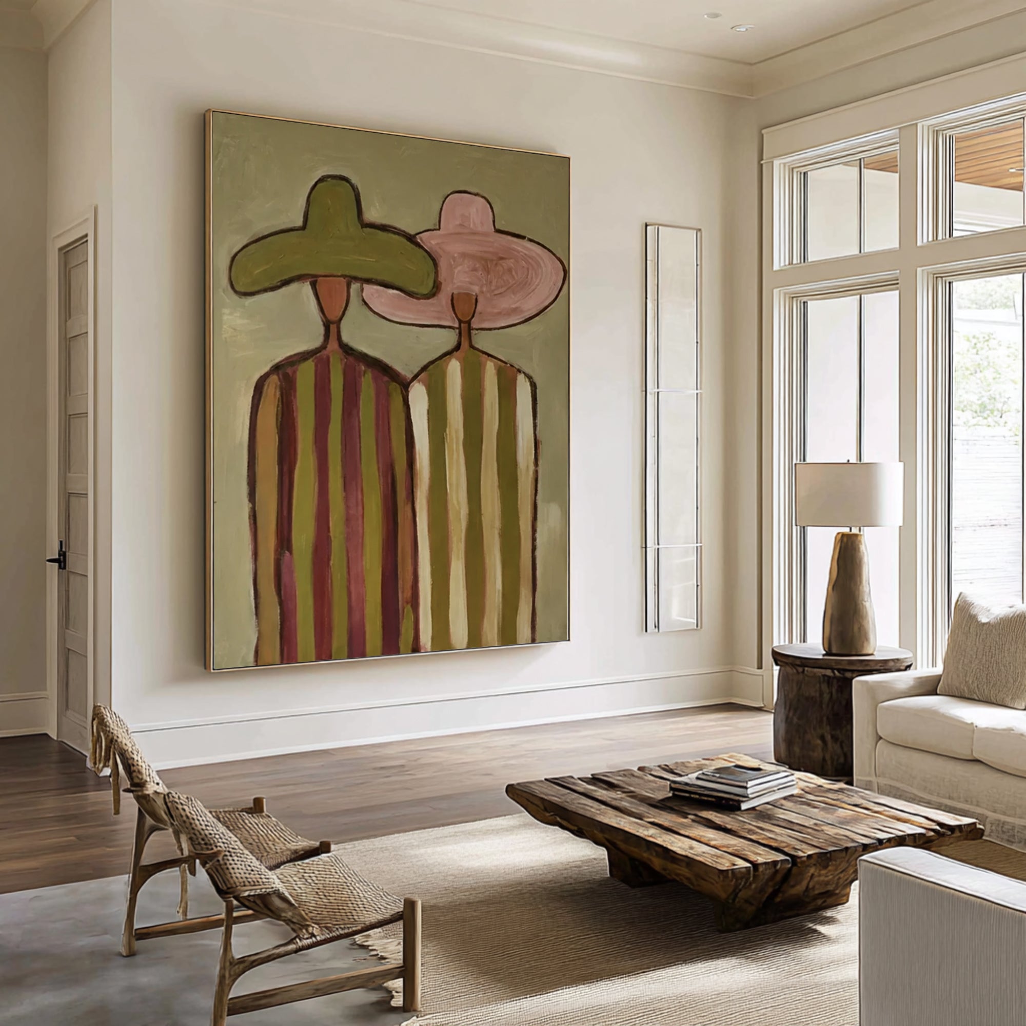 Modern Abstract Couple Canvas Art Oversized Neutral Figurative Painting