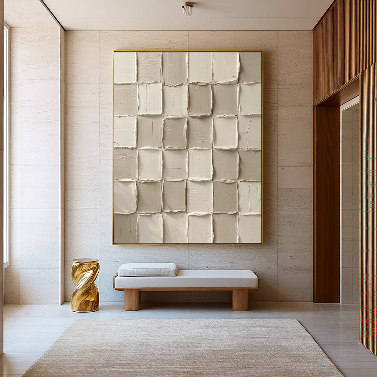 Handbuilt Grid Large White Textured Wall Art Ivory Abstract Sculptural Relief Modern Minimalist Decor