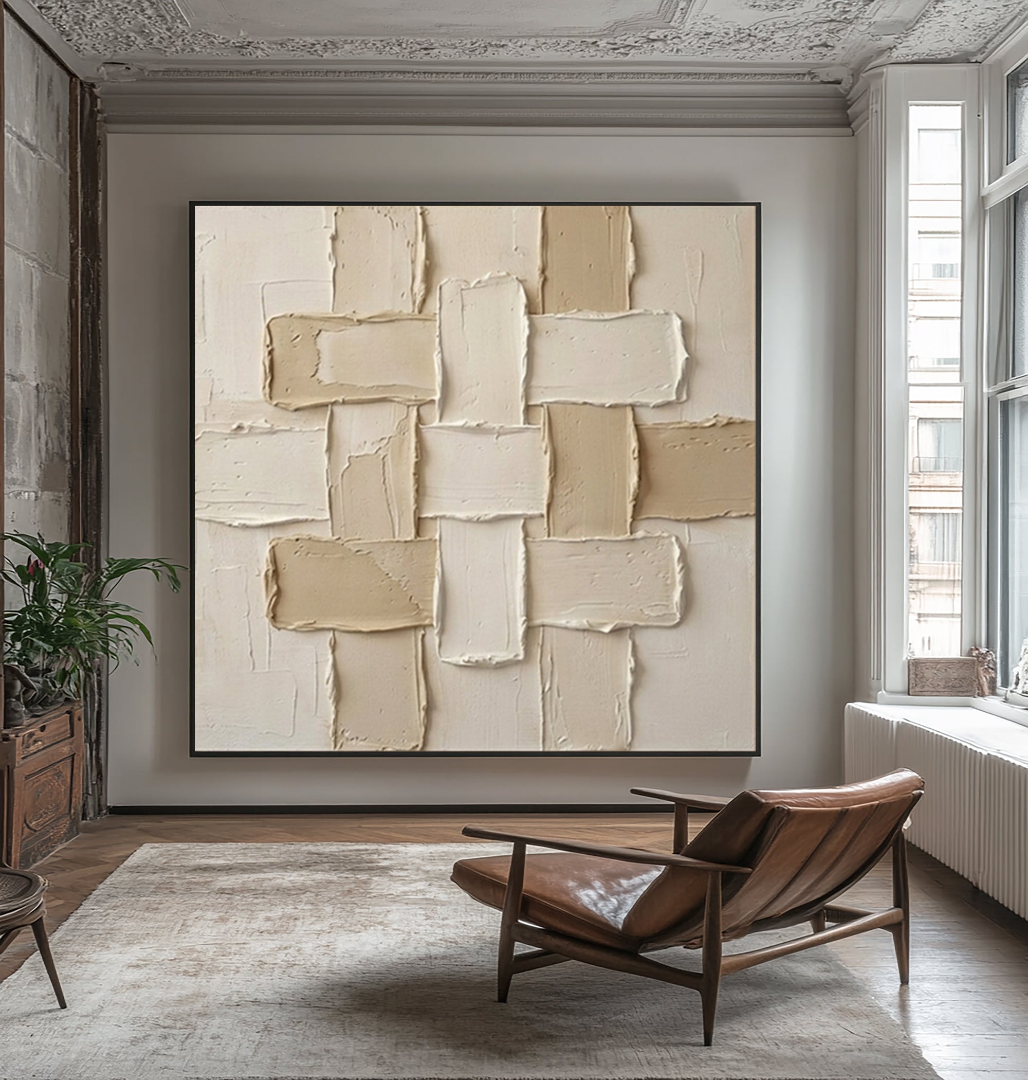 Large Interlocking Forms Wall Art Neutral Contemporary Textured Painting