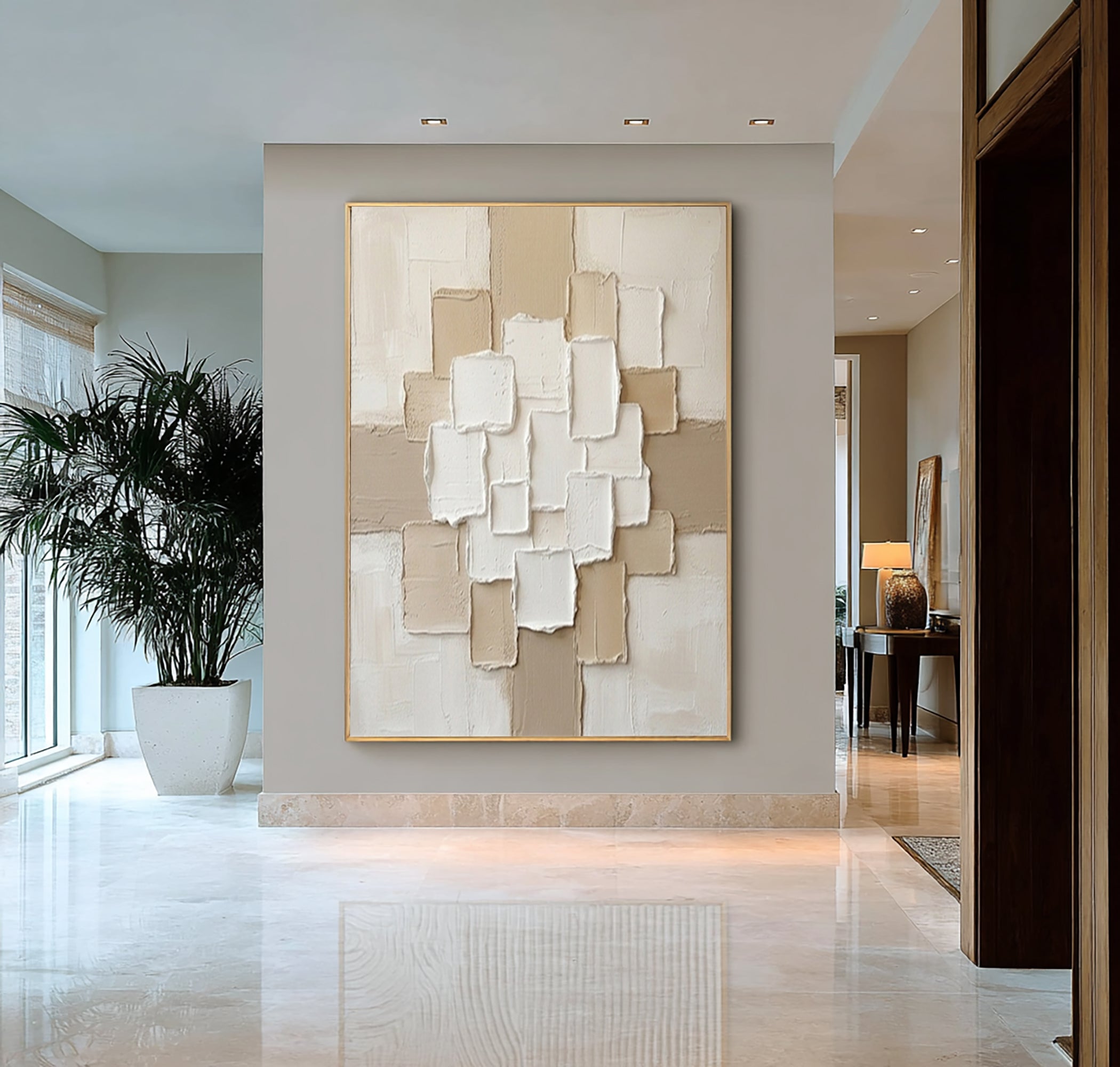 Large Neutral Composition Textured Canvas Art Modern Minimalist Decor