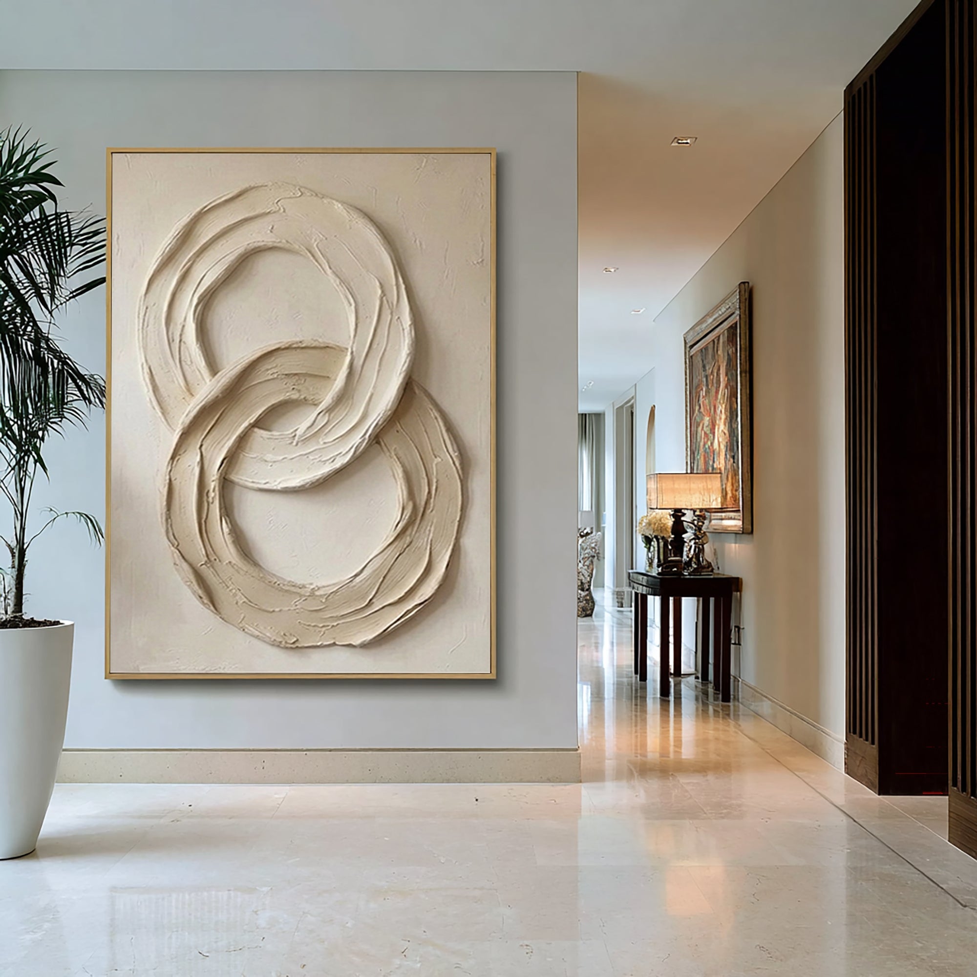 Large Circular Texture Oil Painting for Modern Neutral Interiors
