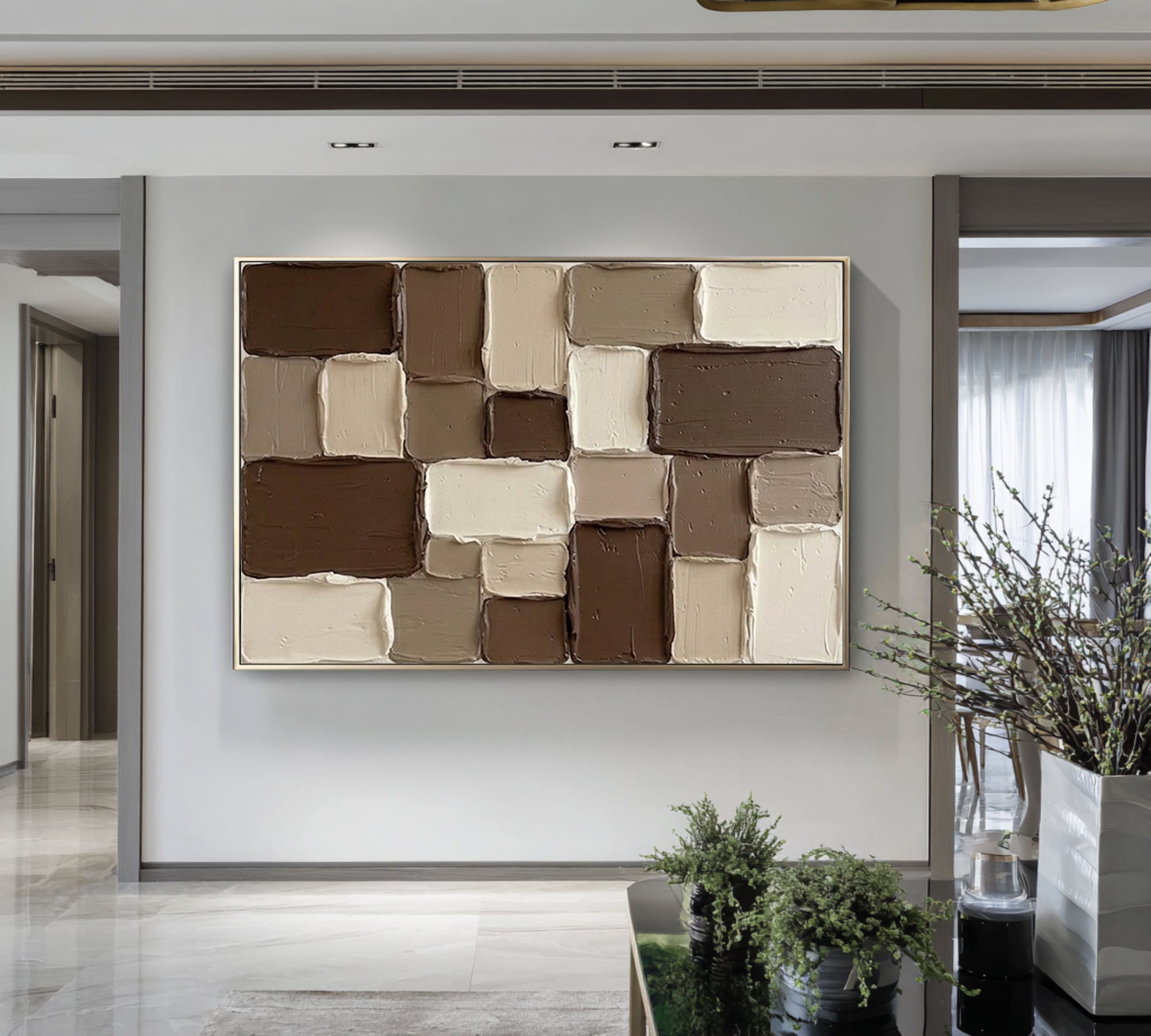 Large Brown and Beige Textured Wall Art Modern Abstract Canvas Painting