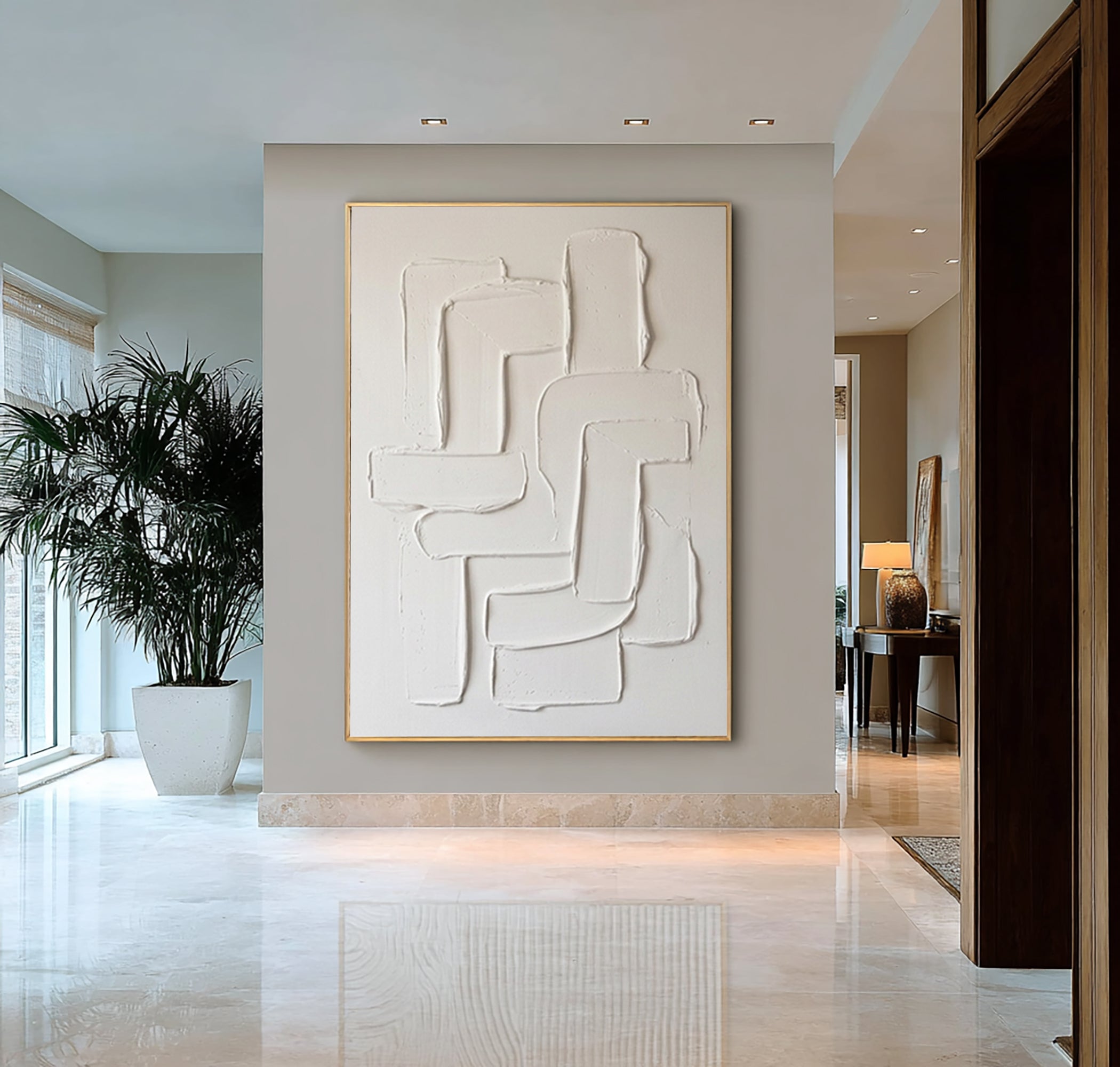 Large White Textured Abstract Wall Art Minimalist Relief Canvas Painting