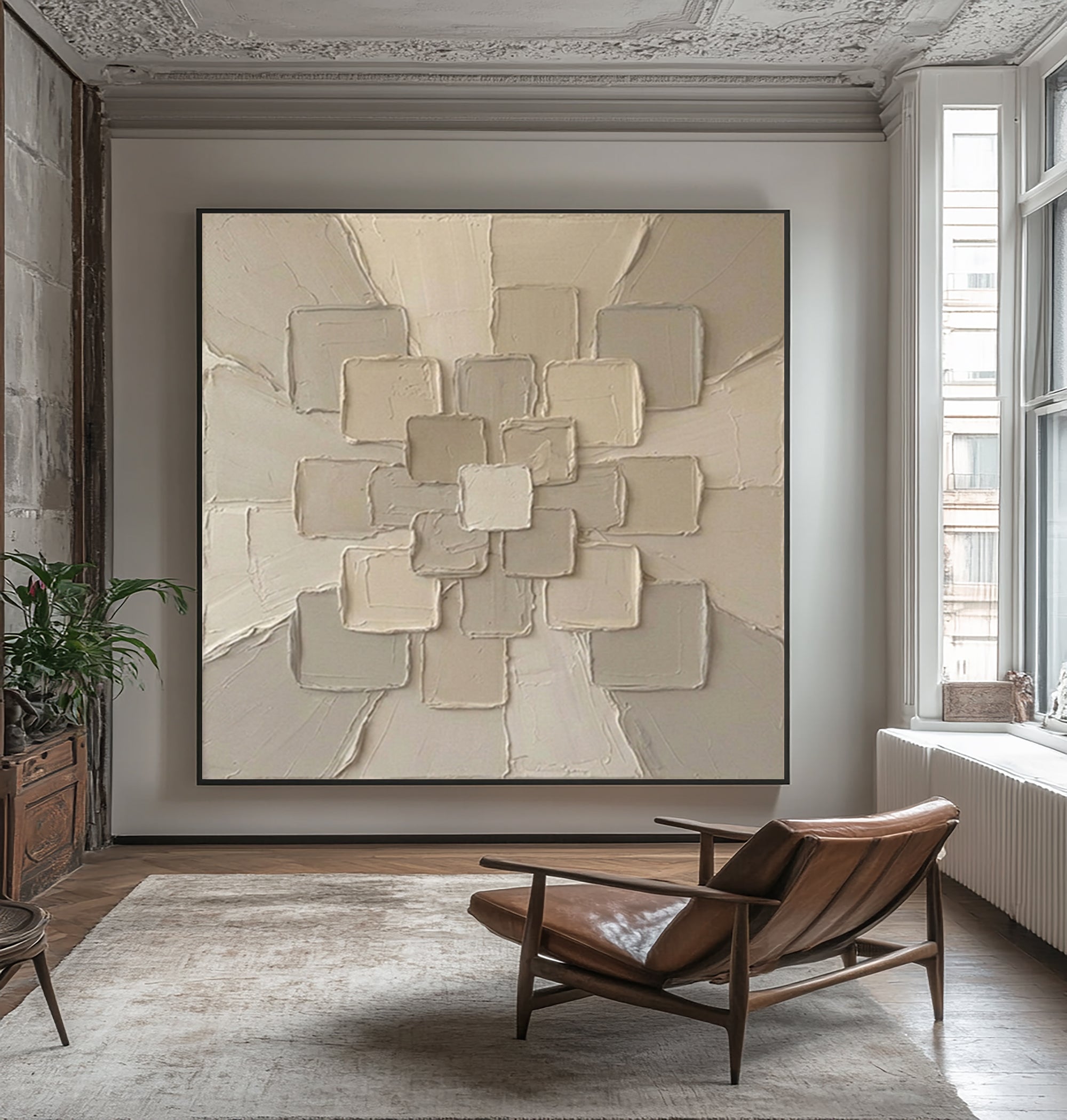 Large Modern Focal Expansion Wall Art Neutral Sculptural Texture Canvas Painting