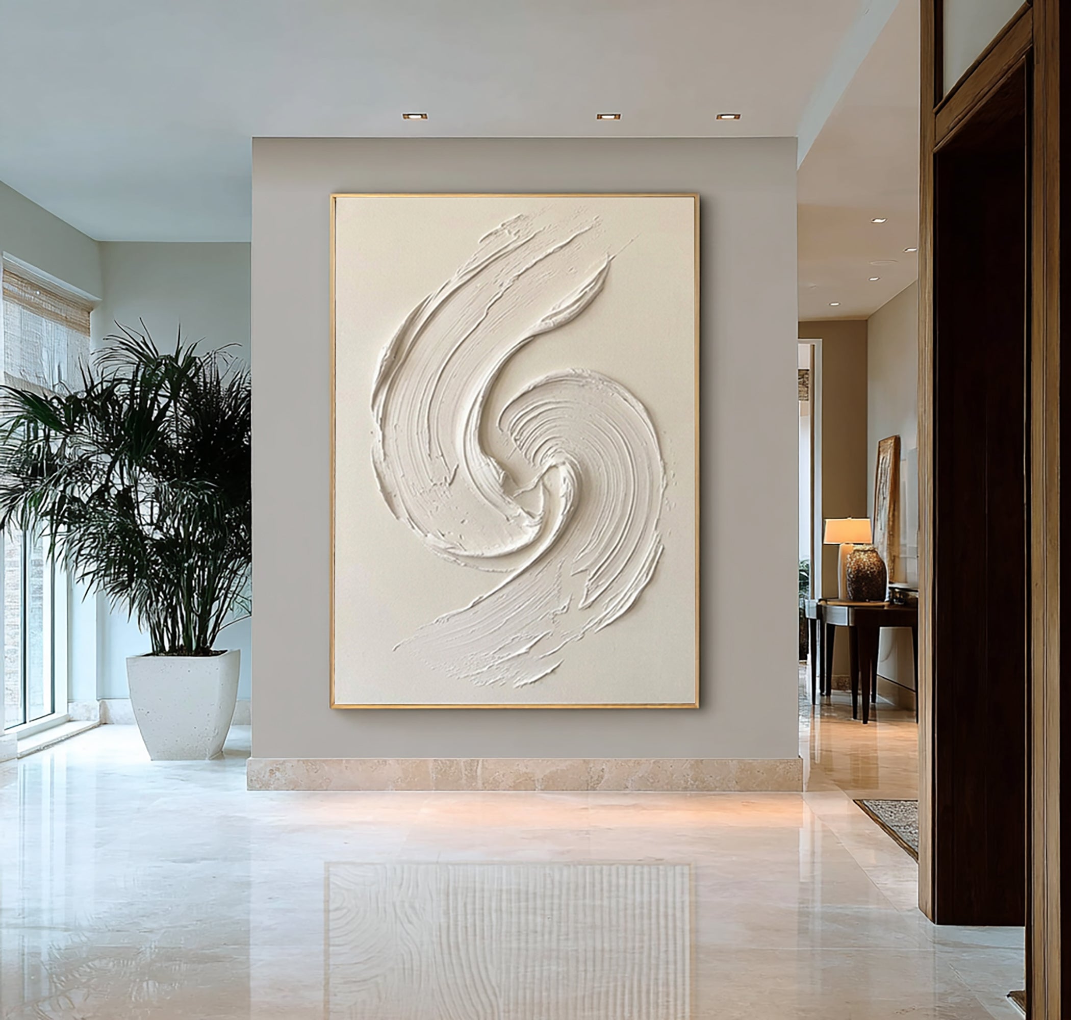 Large White Swirl Textured Wall Art Minimalist Abstract Canvas Painting
