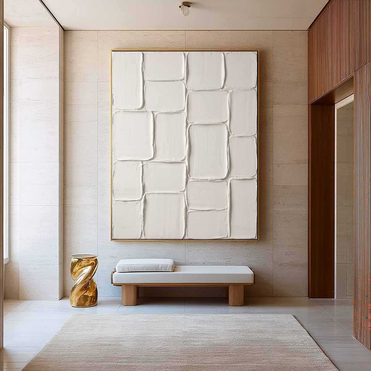 Rhythm Of Quietly Placed Forms Large White Textured Abstract Wall Art Modular Sculptural Relief