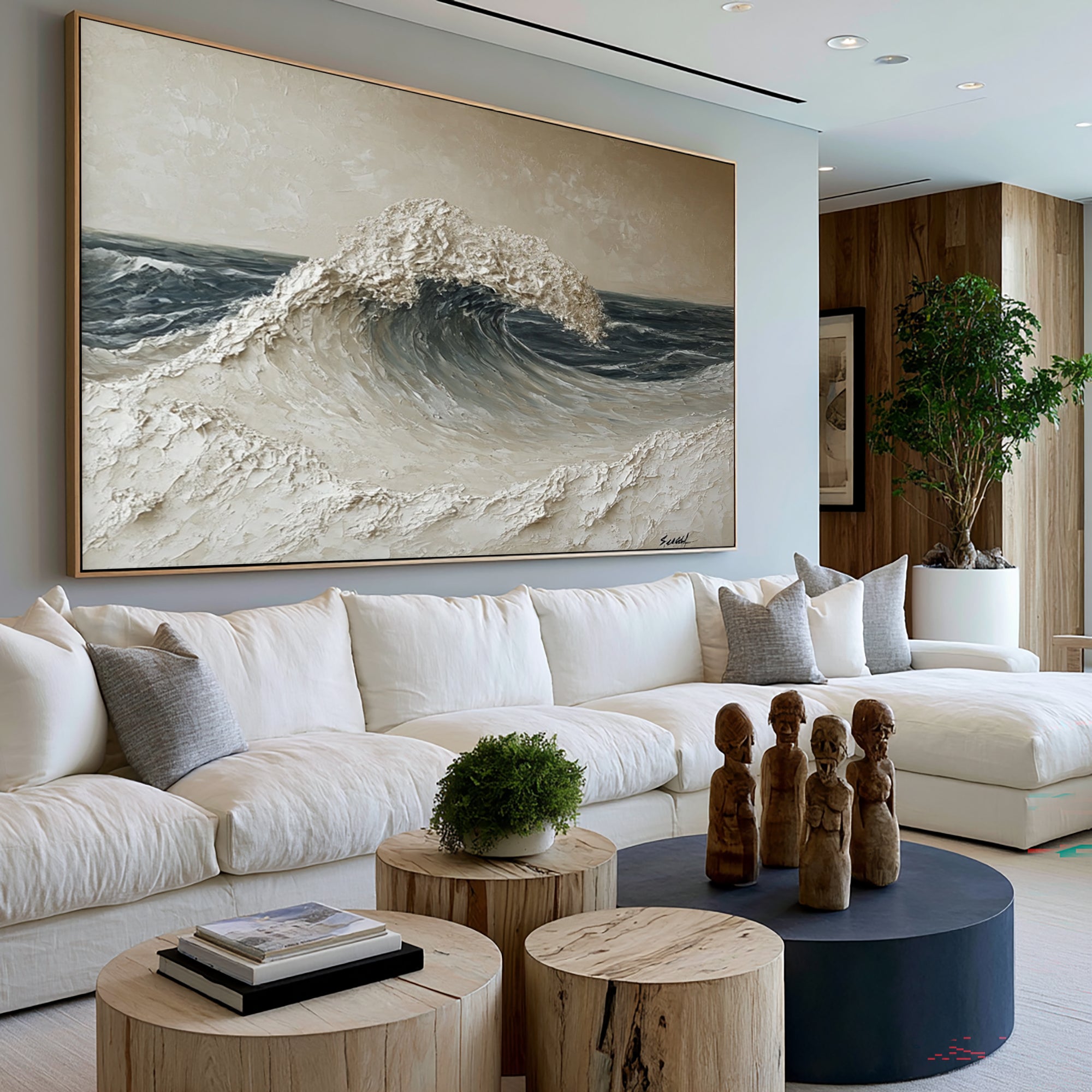 Large Modern Ocean Wave Wall Art Textured Oil Painting Coastal Artwork Cowboy Cowgirl Inspired Vintage Americana Modern Home Decor
