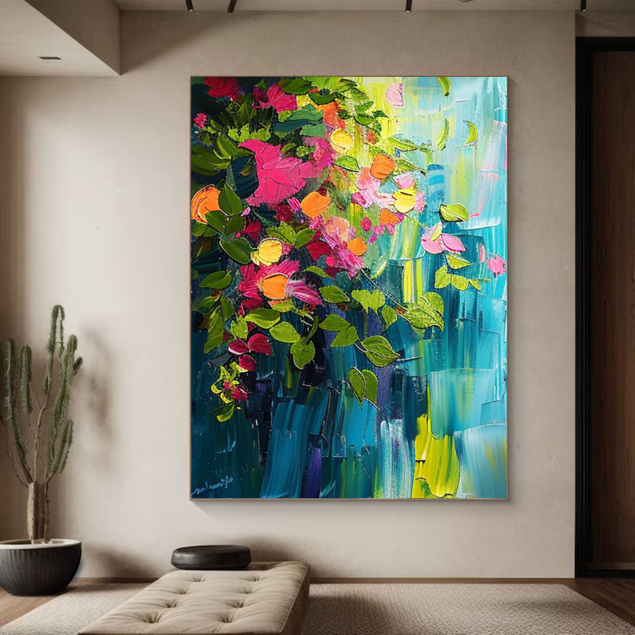 Summer Flowers Abstract Painting Bright Wall Decor #CAP 032