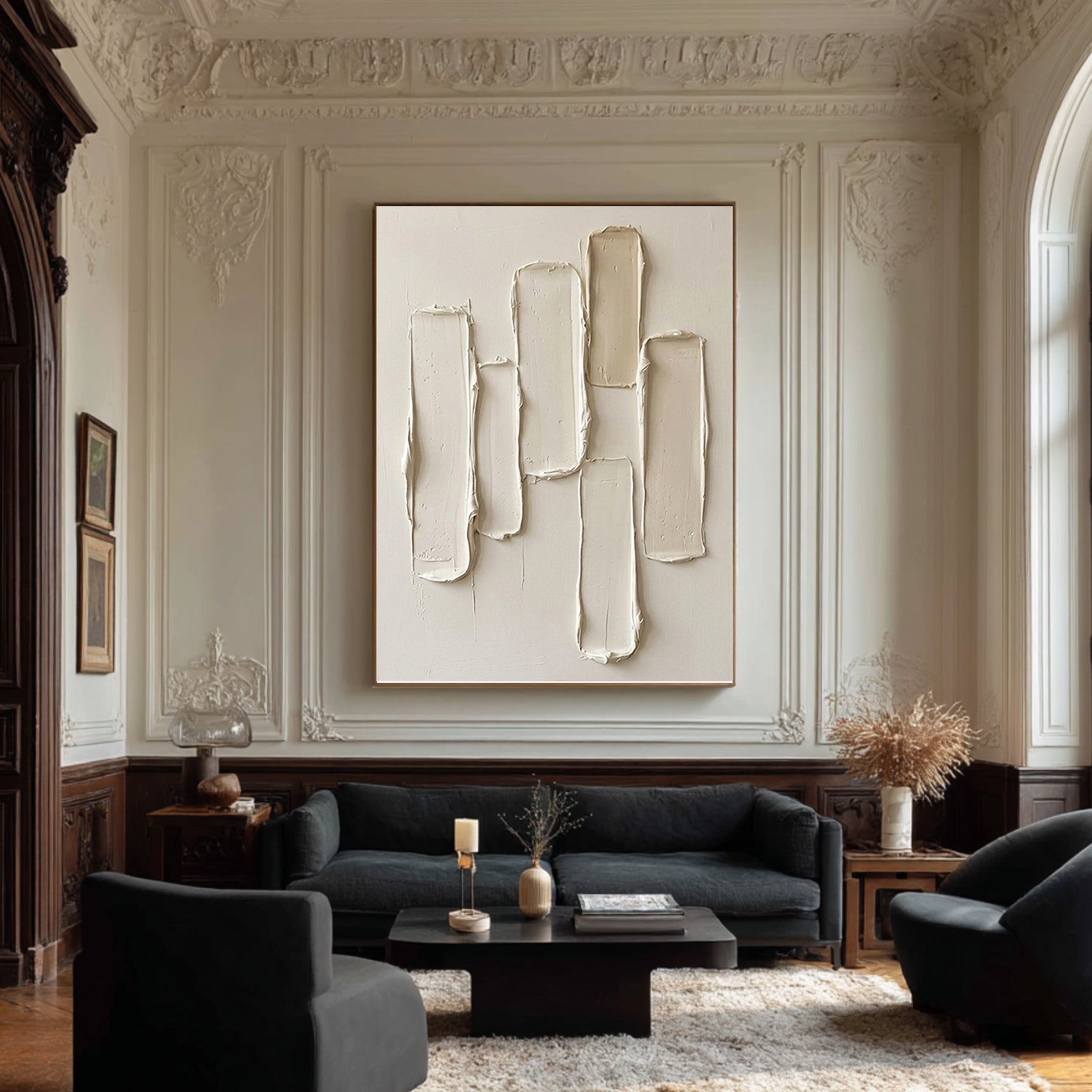 Large Vertical Neutral Texture Painting for Modern Minimalist Interiors