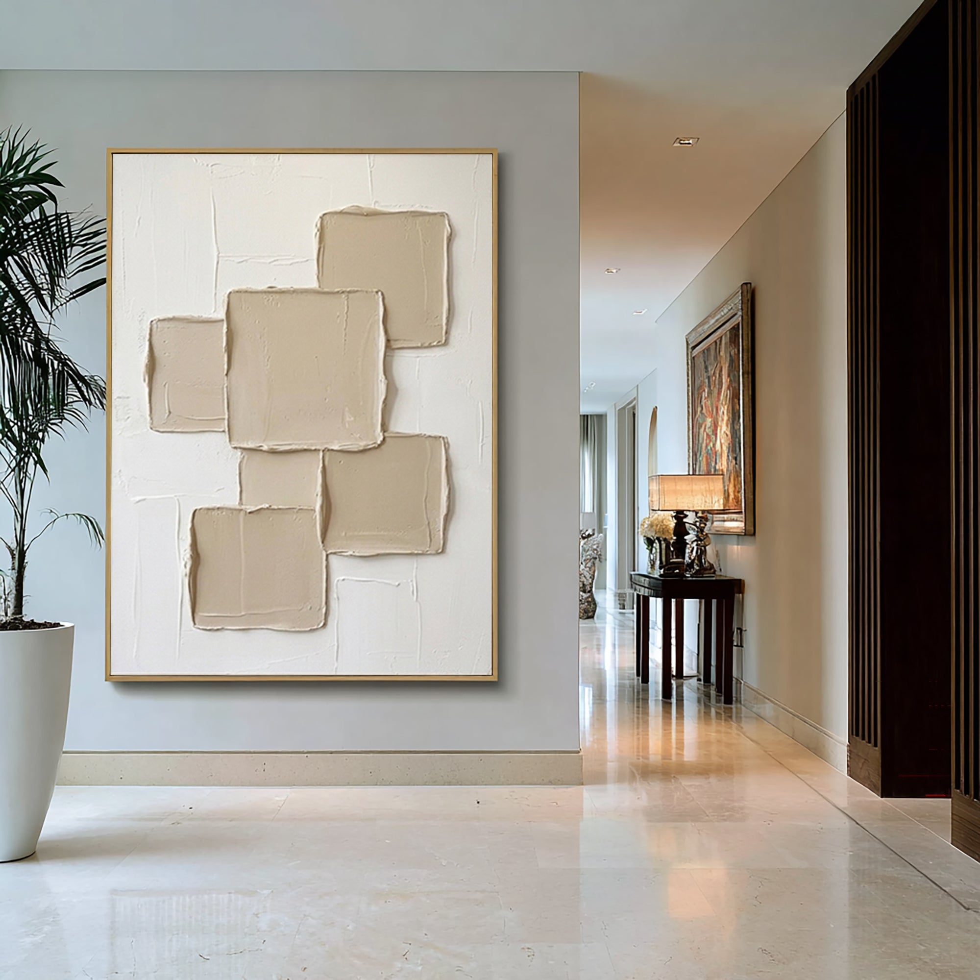 Large Designer Textured Canvas Art White Geometric Abstract Painting