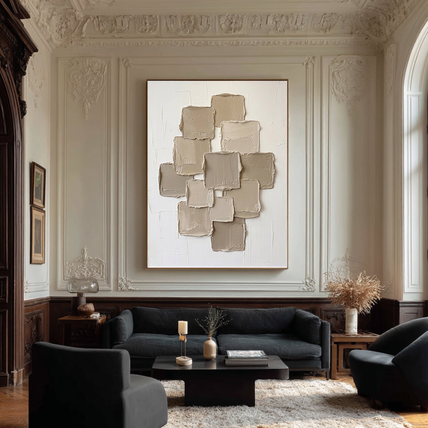 Large Contemporary Square Texture Painting Handmade Neutral Wall Art