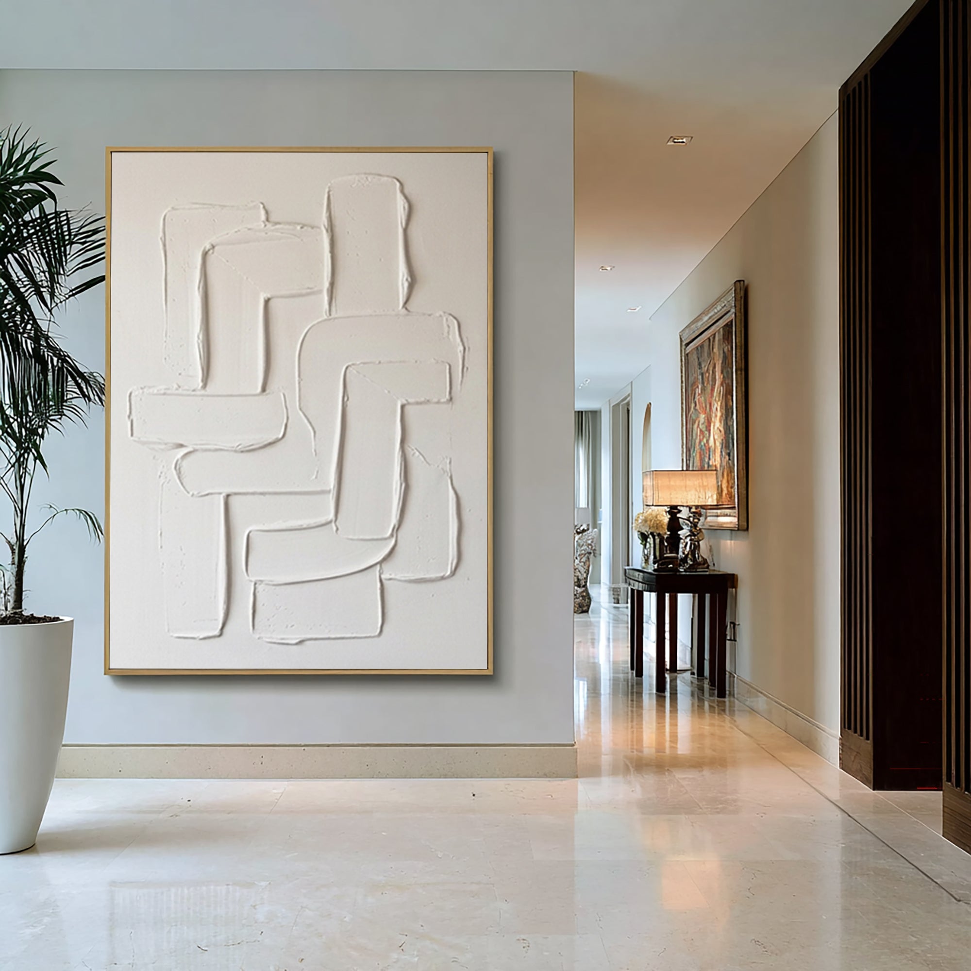 Large White Textured Abstract Wall Art Minimalist Relief Canvas Painting