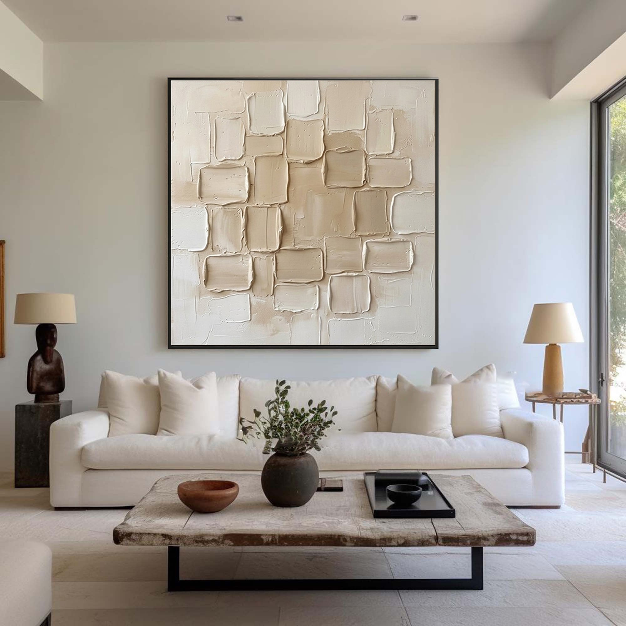 Large Travertine Texture Wall Art Contemporary Neutral Hand Painted Canvas Painting