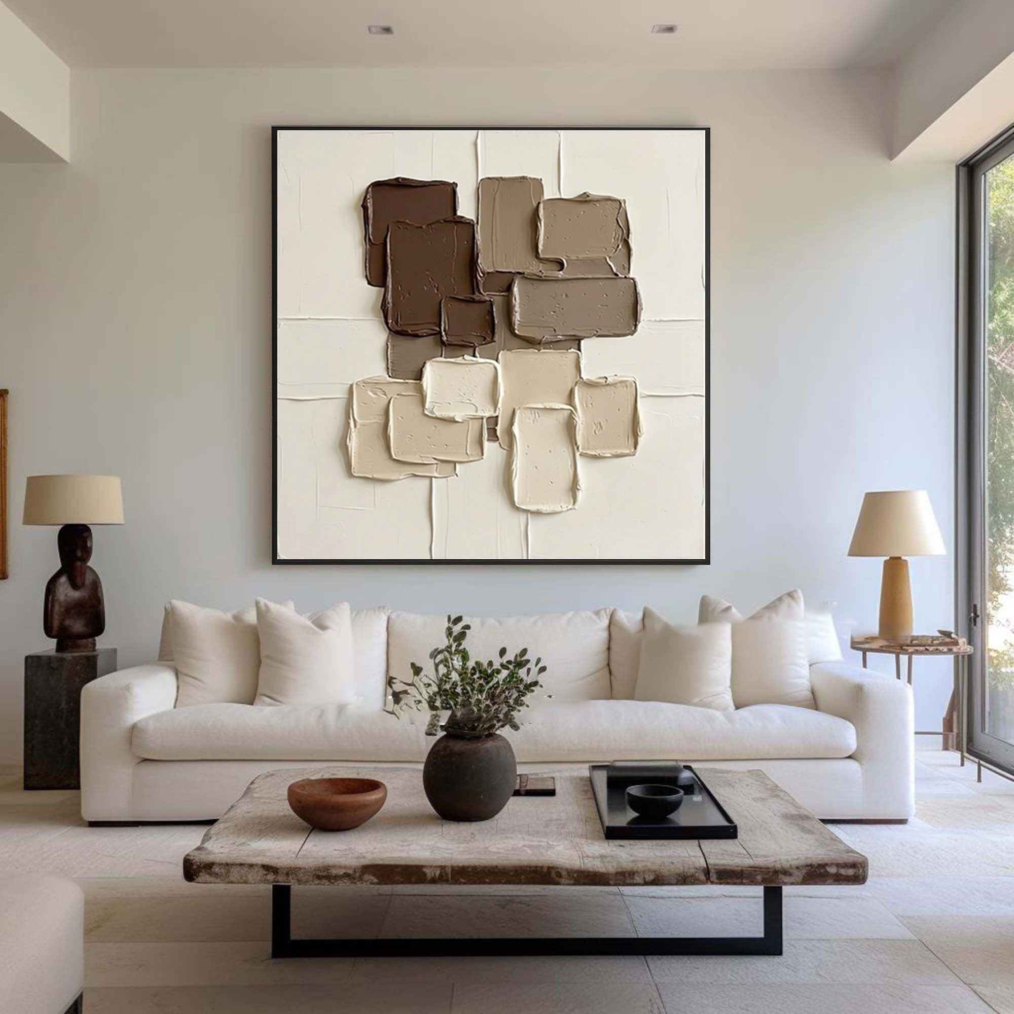 Large Mocha Texture Wall Art Contemporary Neutral Brown Abstract Painting