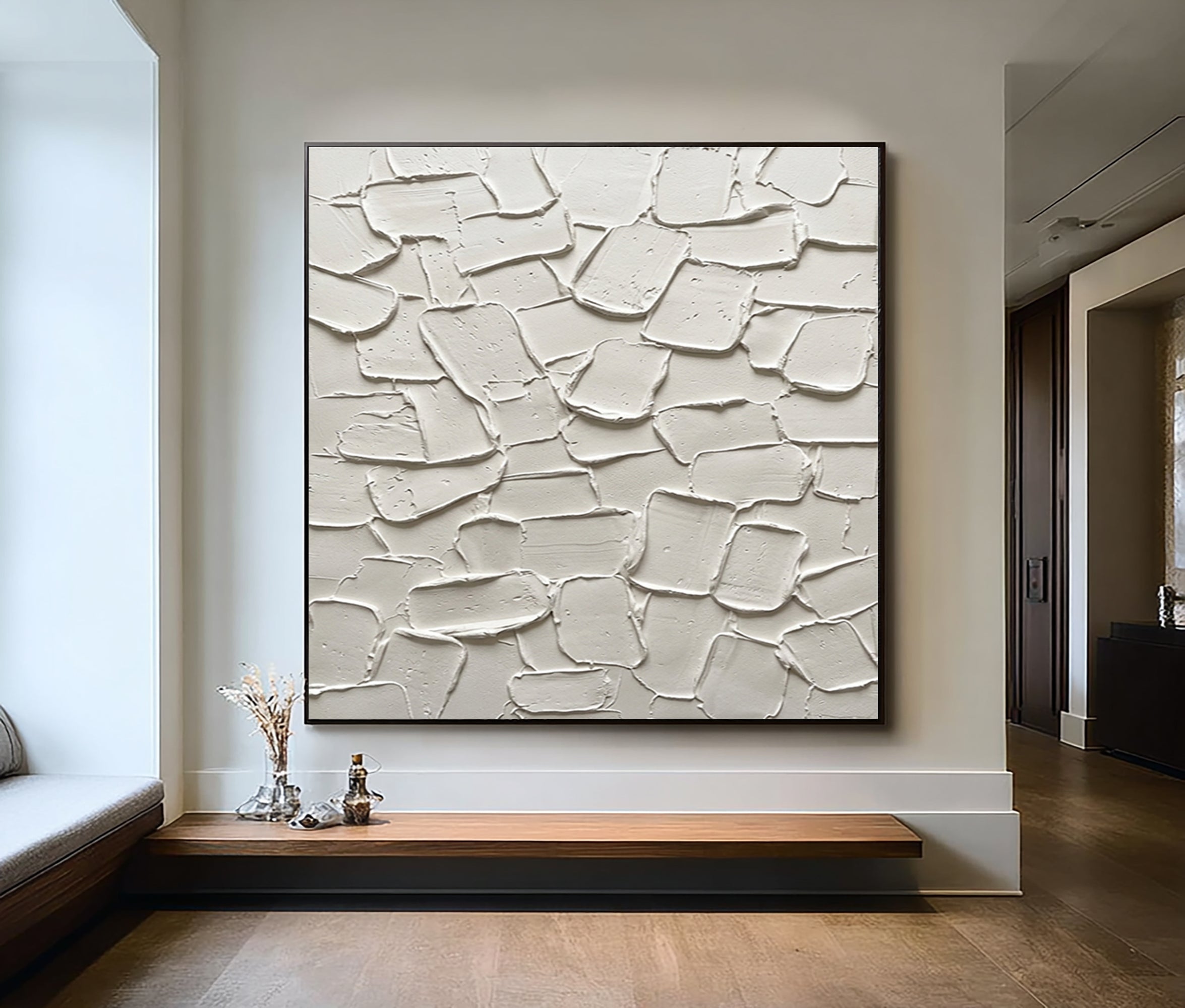 Large Organic Plaster Texture Wall Art Contemporary Neutral Hand Painted Canvas Painting
