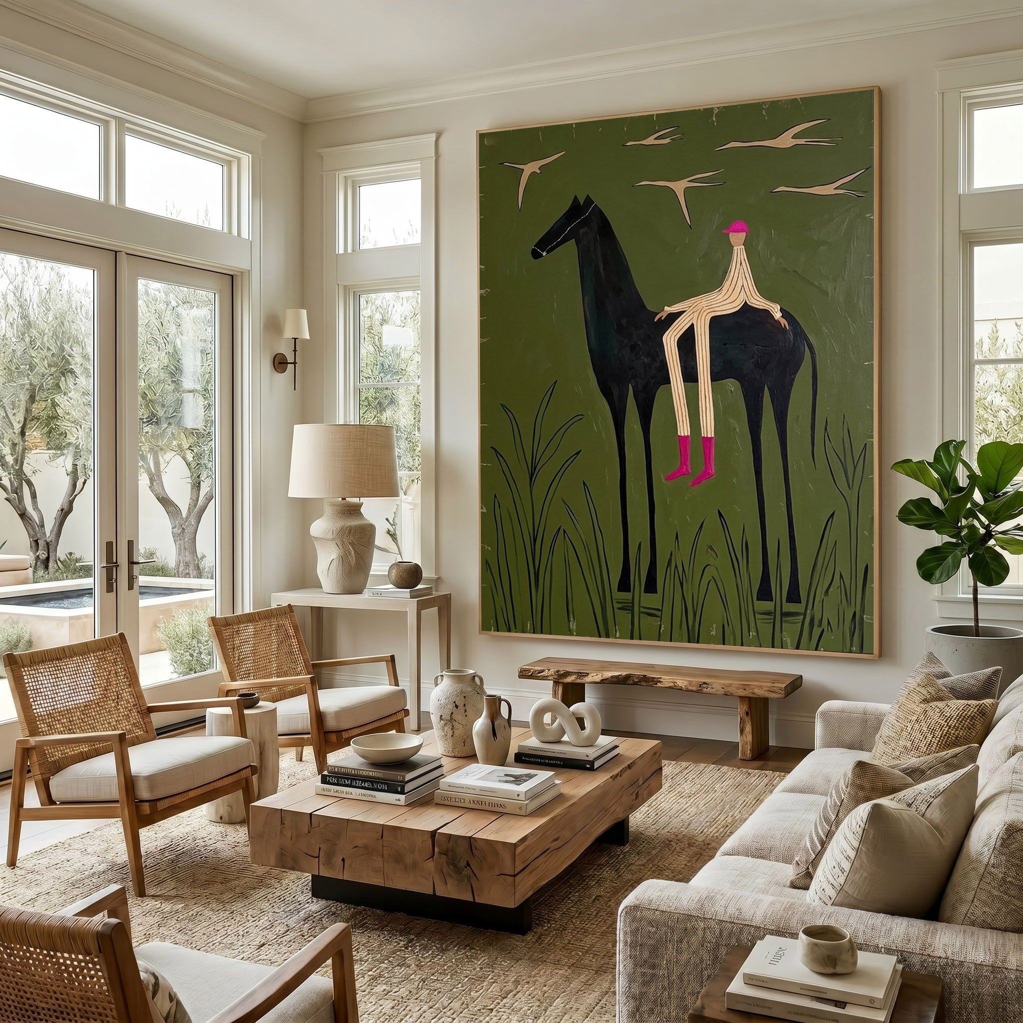 Large Cowboy Horse Wall Art Minimalist Western Oil Painting Contemporary Ranch Decor
