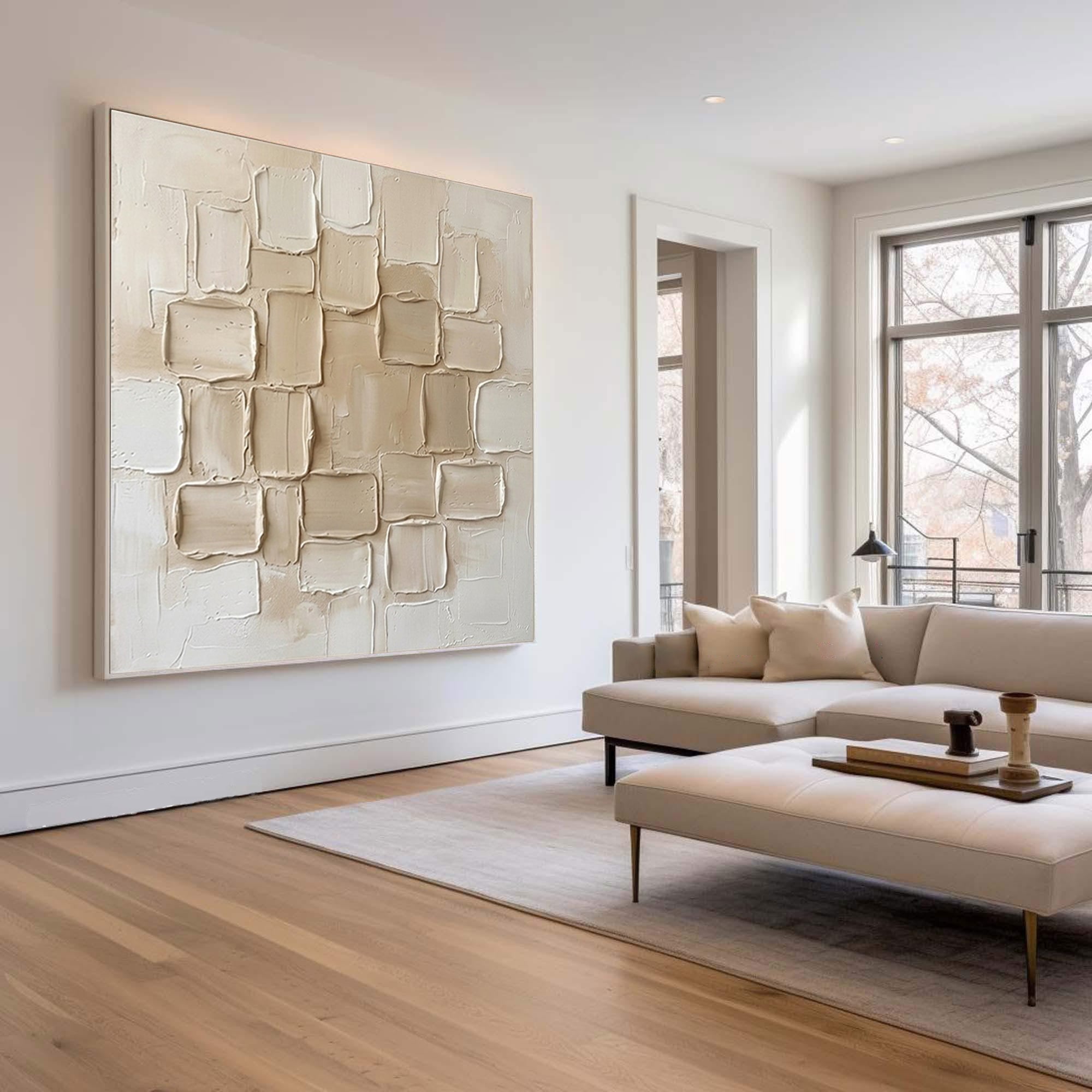 Large Travertine Texture Wall Art Contemporary Neutral Hand Painted Canvas Painting