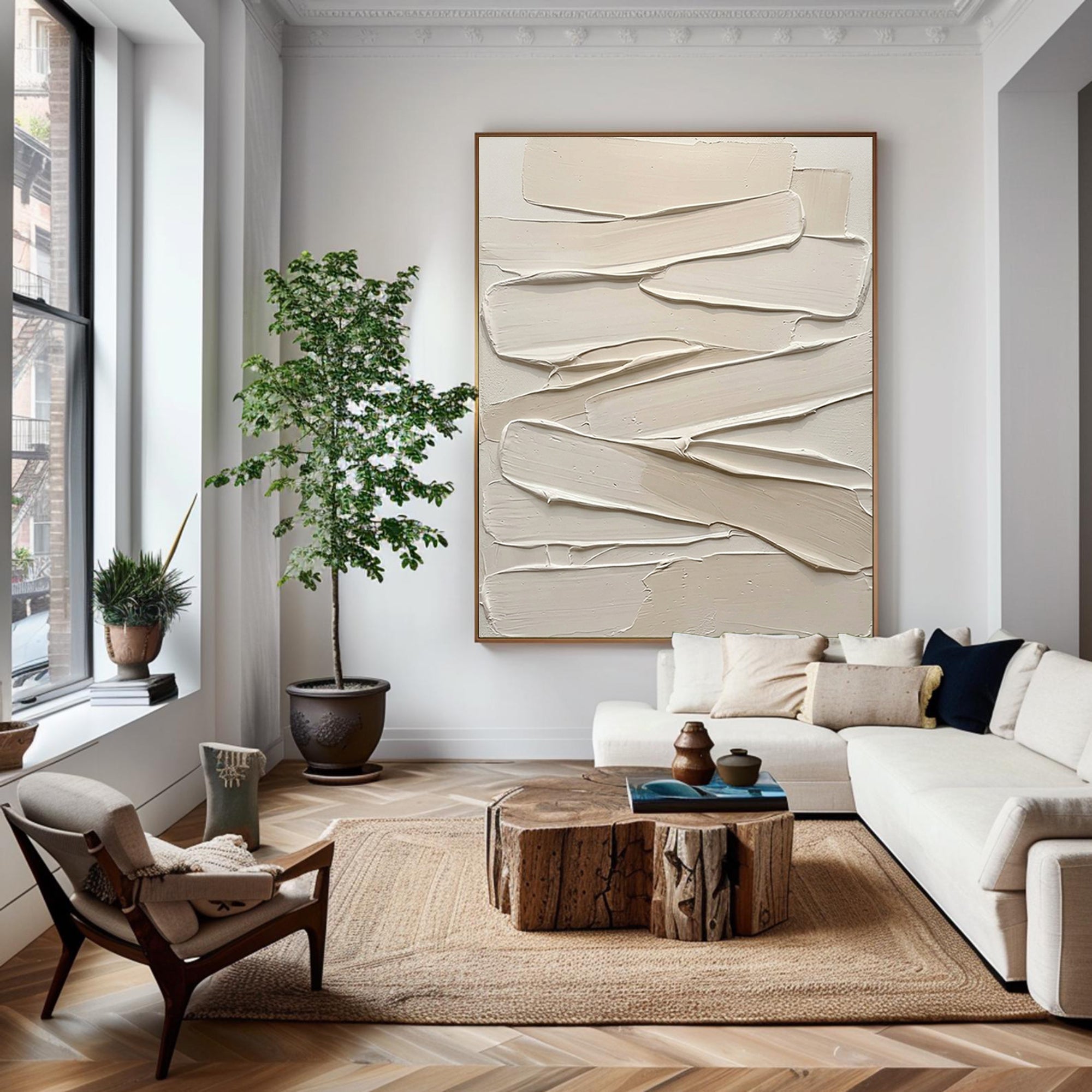 Large Palette Knife Textured Canvas Art Neutral Abstract Painting