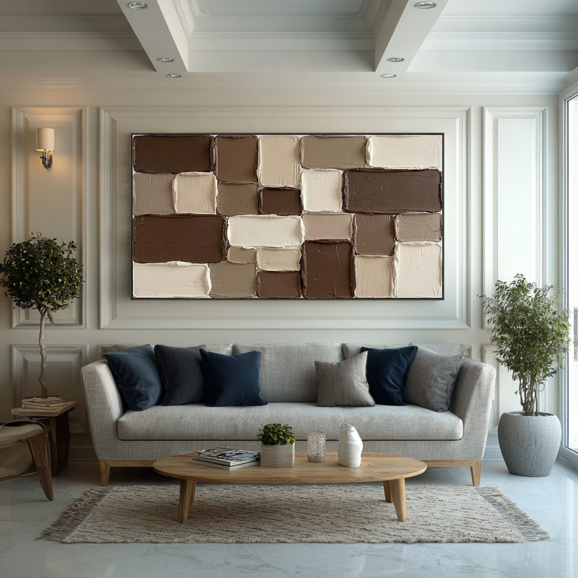 Large Brown and Beige Textured Wall Art Modern Abstract Canvas Painting