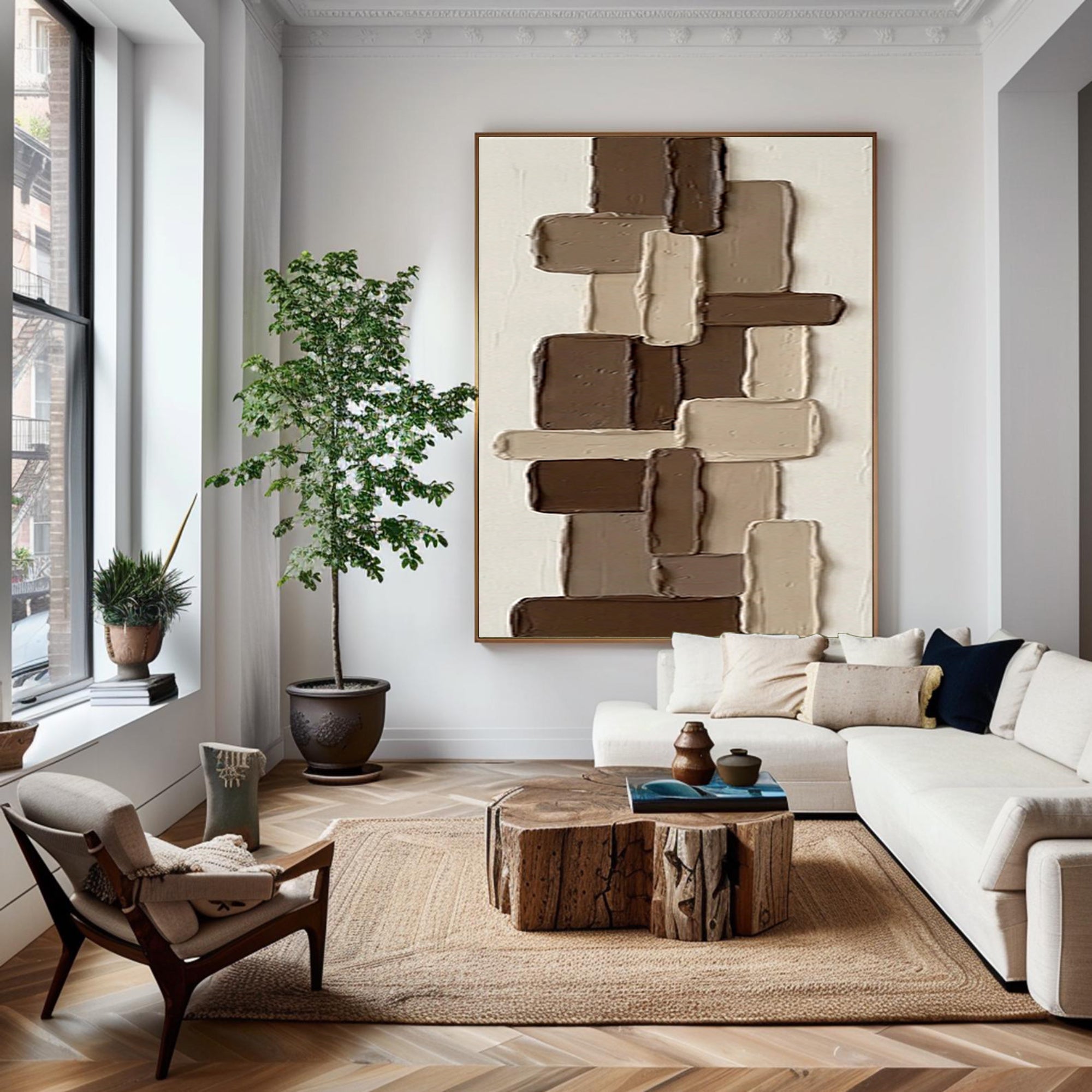 Large Modern Mosaic Texture Wall Art Handmade Neutral Canvas