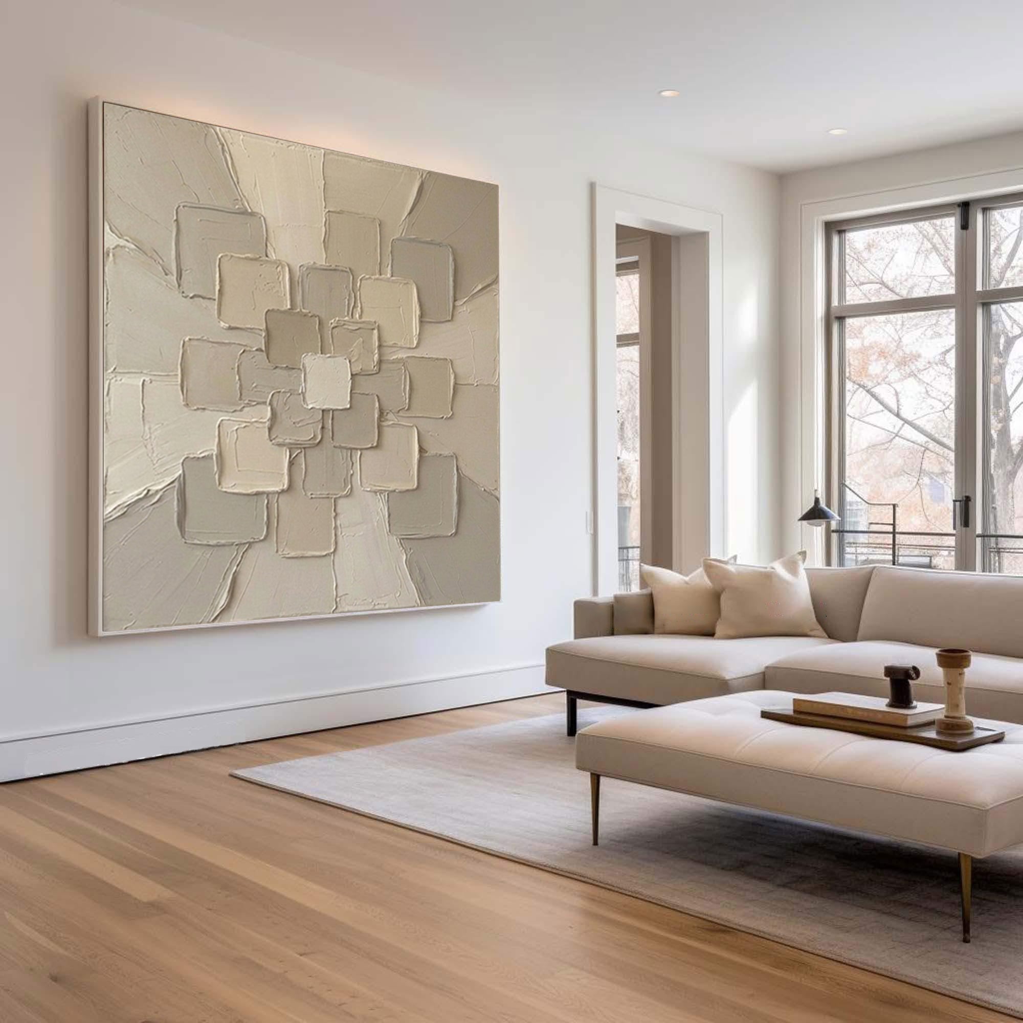 Large Modern Focal Expansion Wall Art Neutral Sculptural Texture Canvas Painting