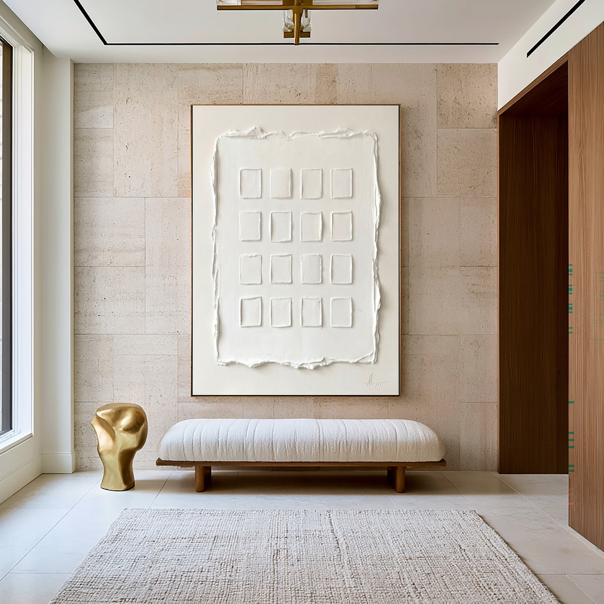Large Quiet Luxury Minimalist Relief Wall Art Ivory Textured Abstract Painting Neutral Modern Interior Decor
