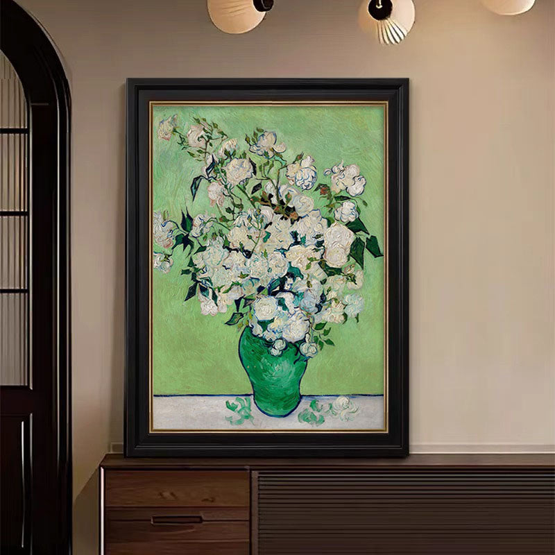 White Roses in Green, Modern Post-Impressionism Wall Art #BGA 078