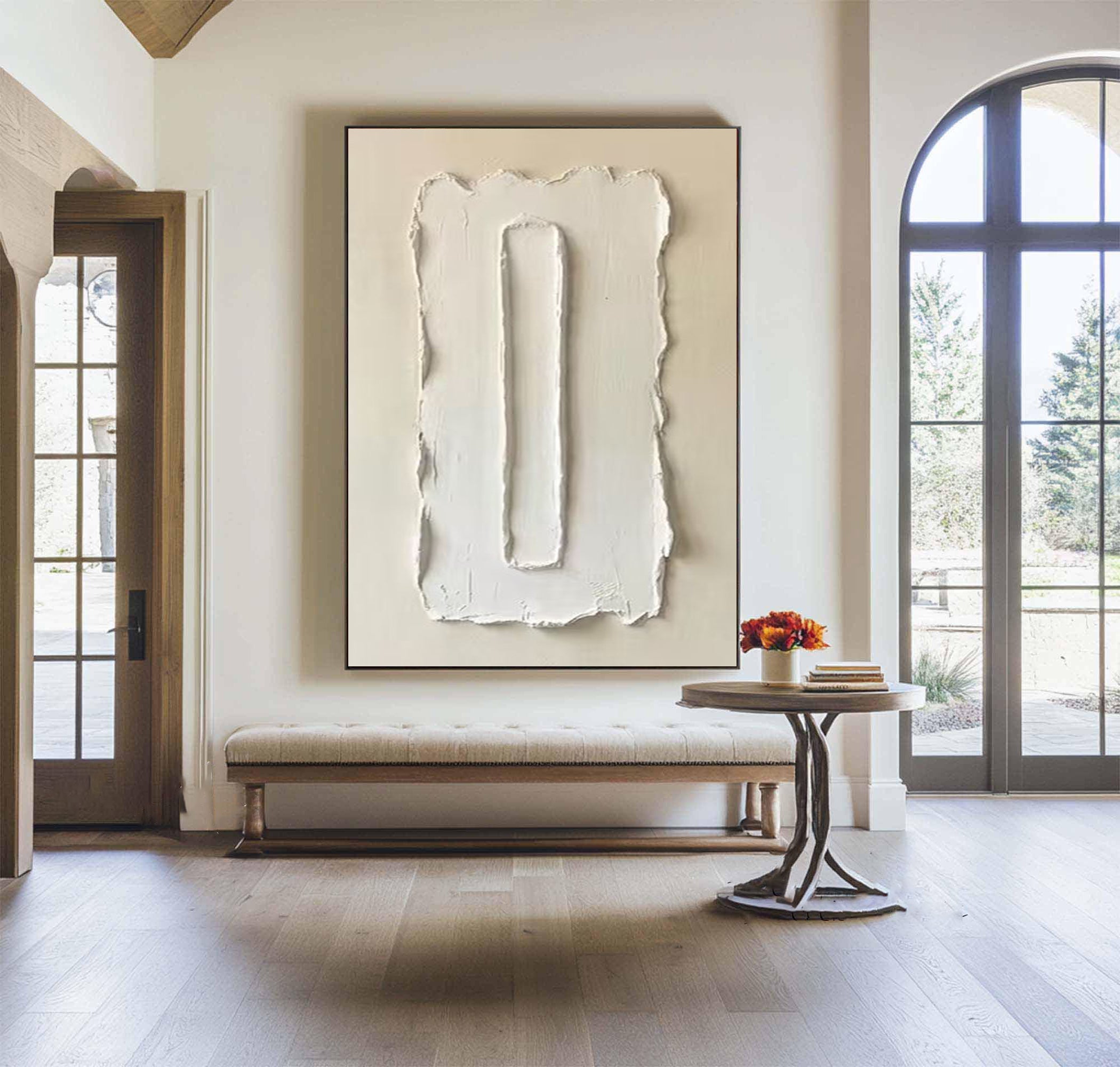 Large Handmade Oil Painting Featuring Organic Minimal Texture Art