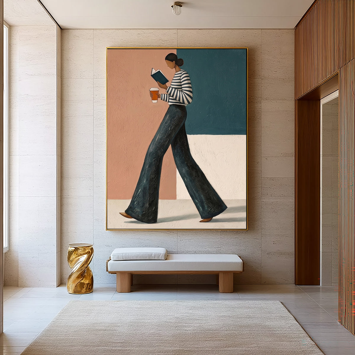 Modern Fashion Woman Reading Book Coffee Wall Art