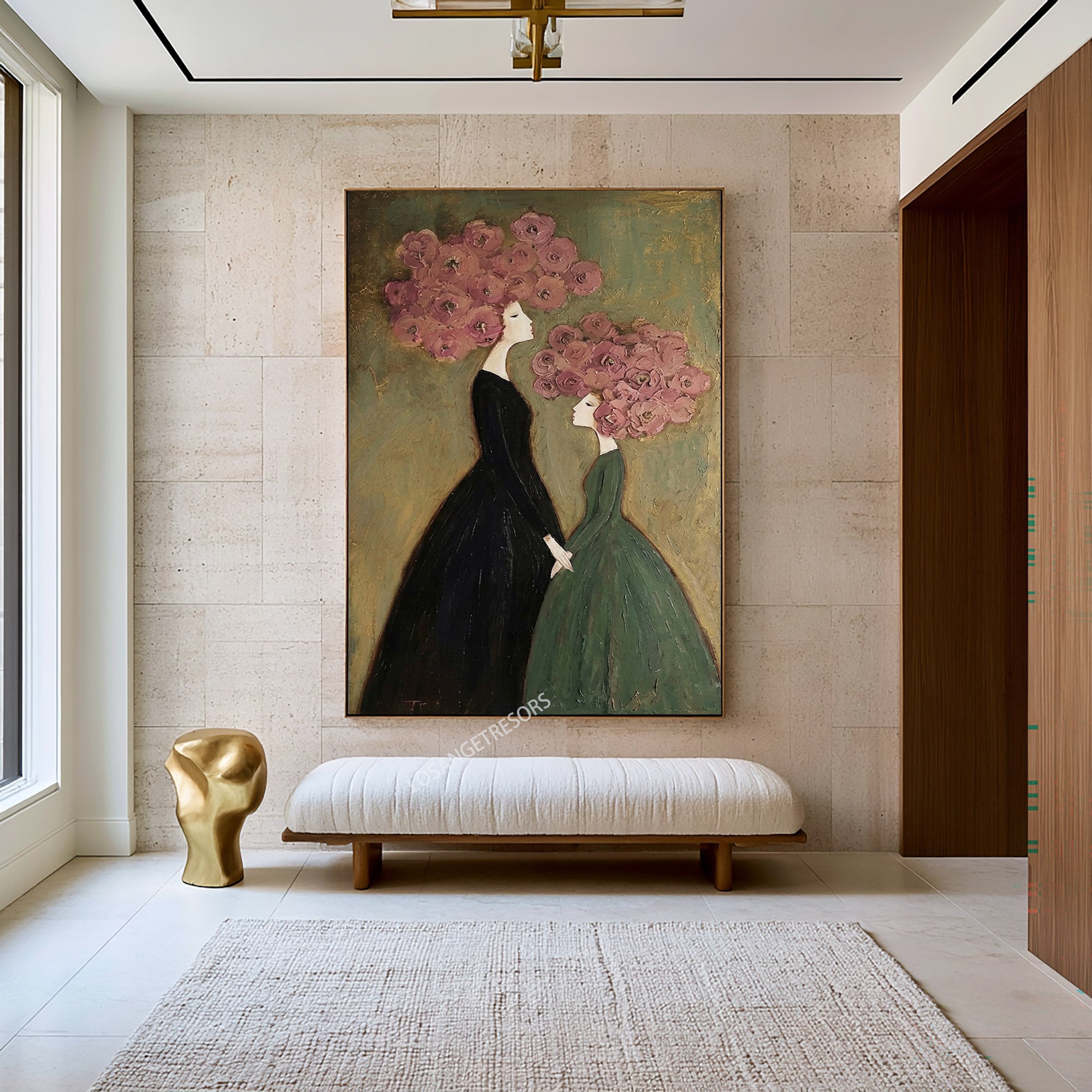 Large Floral Figure Wall Art Romantic Contemporary Botanical Oil Painting